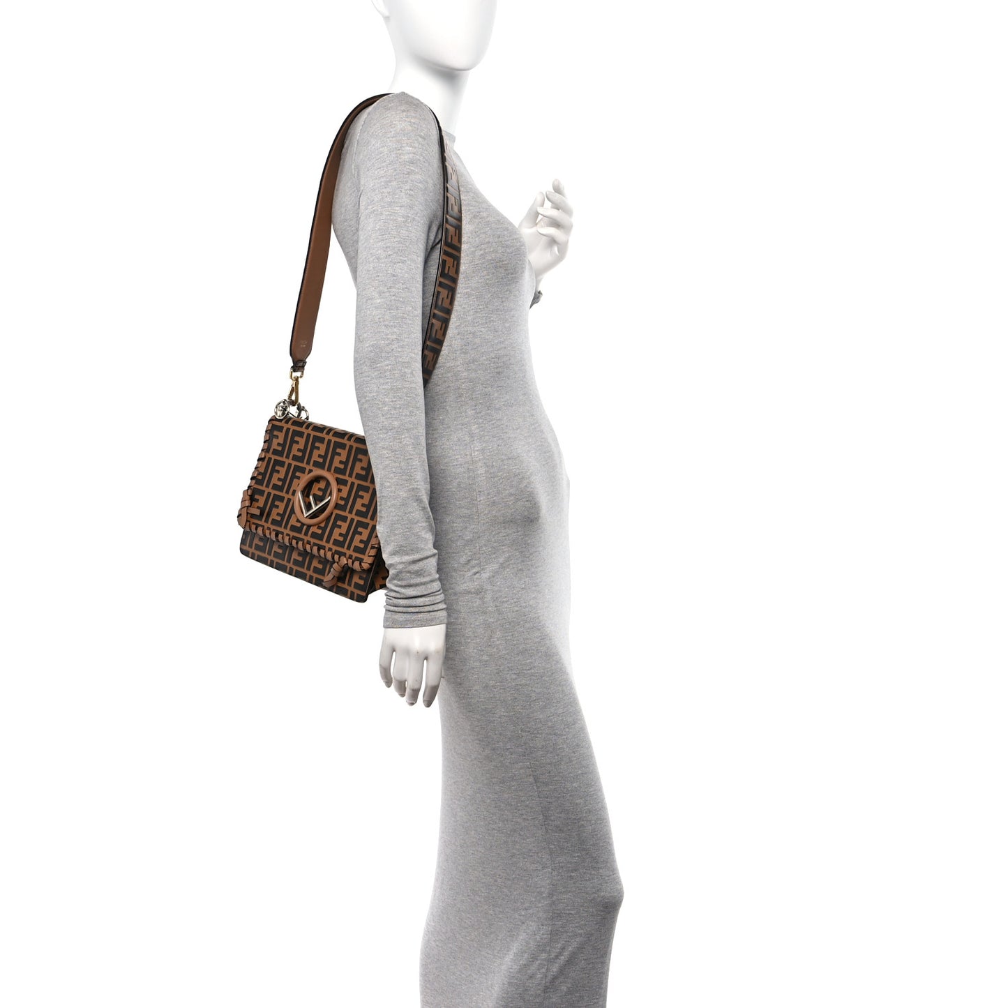 Vitello Century F is Fendi Whipstitch Threads FF Embossed Kan I Shoulder Bag Tobacco Orzo