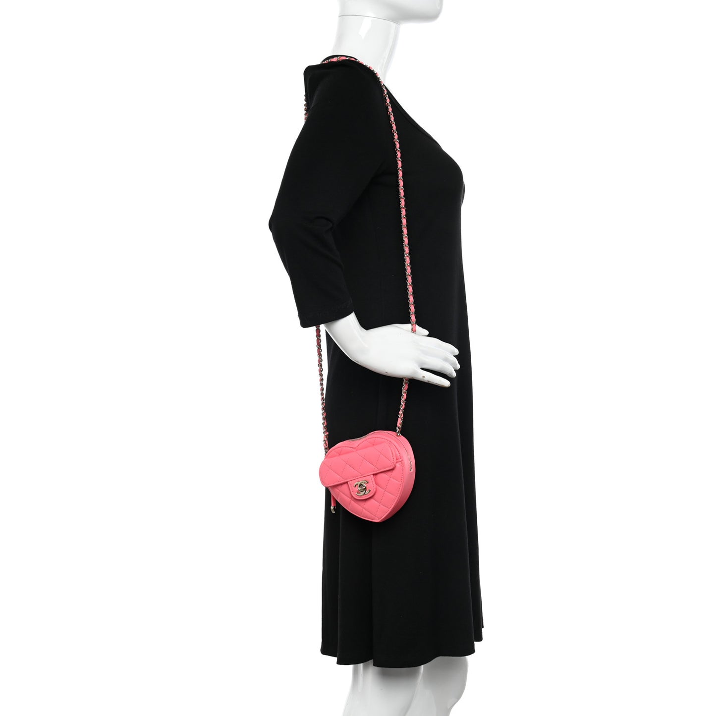 Lambskin Quilted CC In Love Heart Clutch With Chain Pink