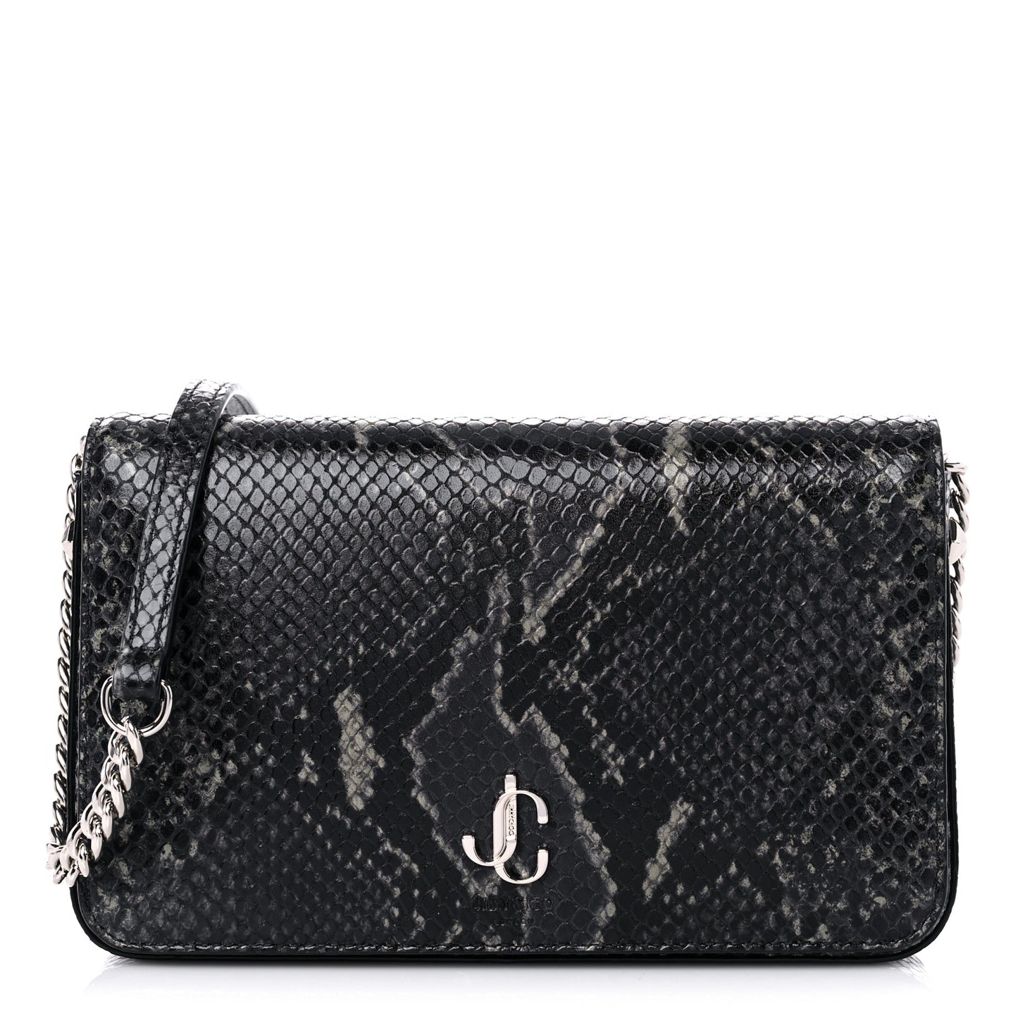 Elaphe Snakeskin Printed Wallet on Chain Anthracite