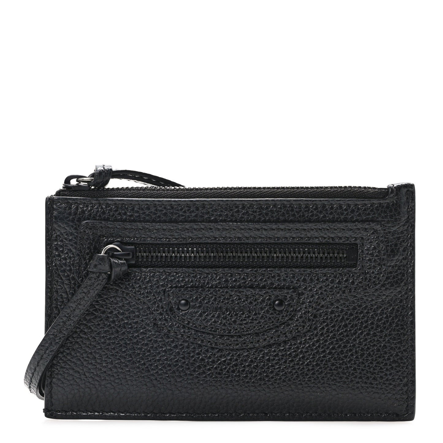 Grained Calfskin Monochrome Neo Classic Brass Hardware Long Coin Case Card Holder Black