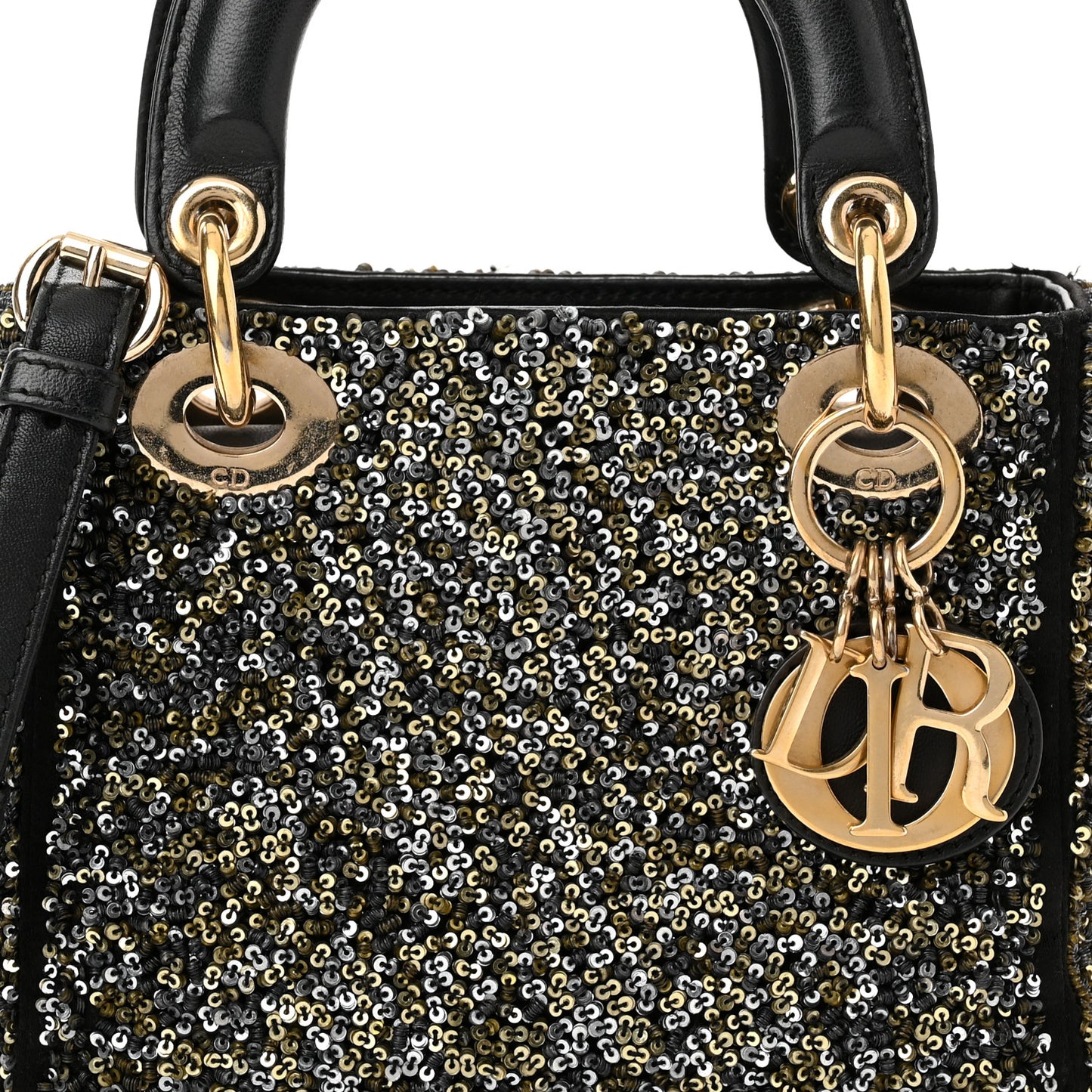 Satin Lambskin Sequin Embroidered Mini Lady Dior Black Multicolor