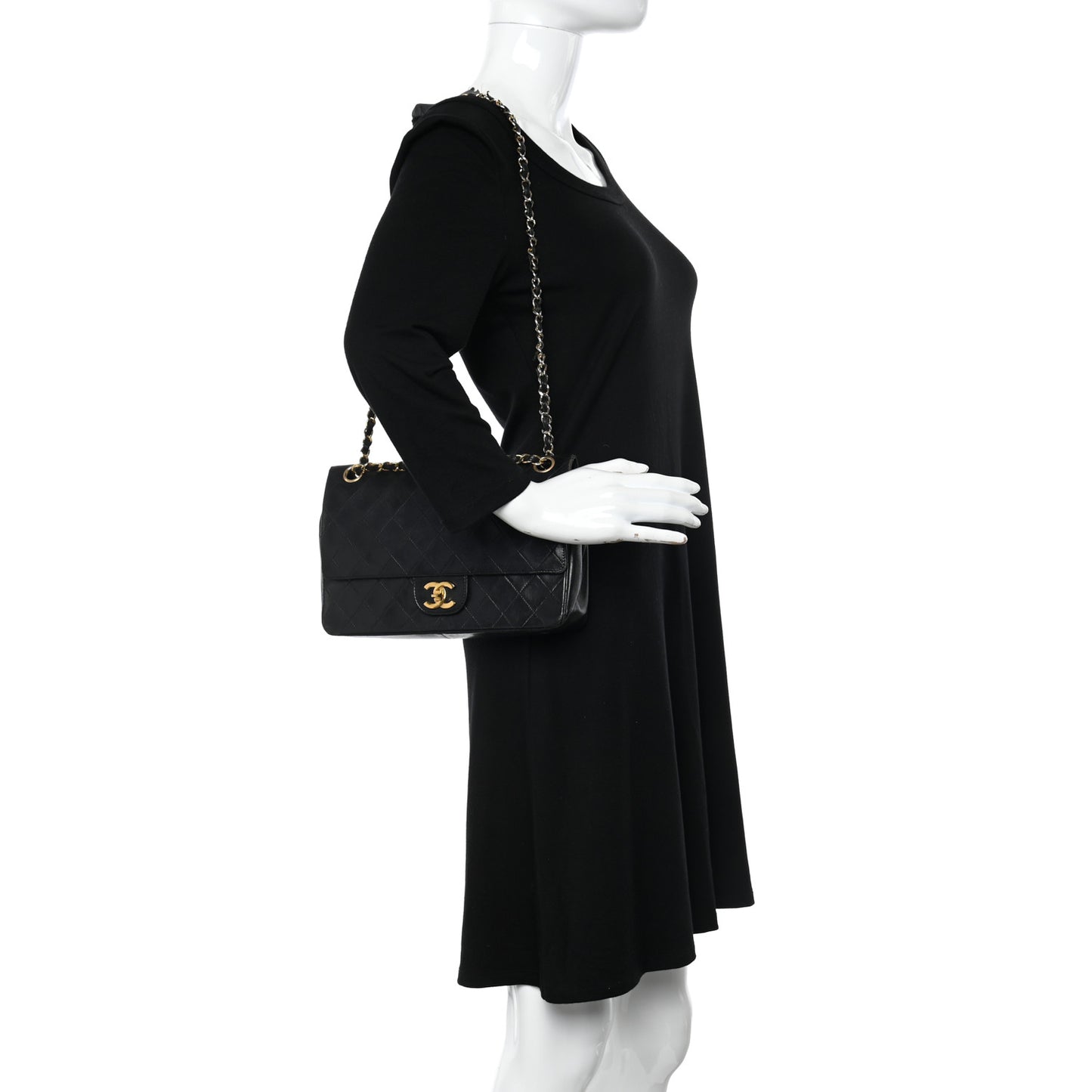 Lambskin Quilted Medium Double Flap Black