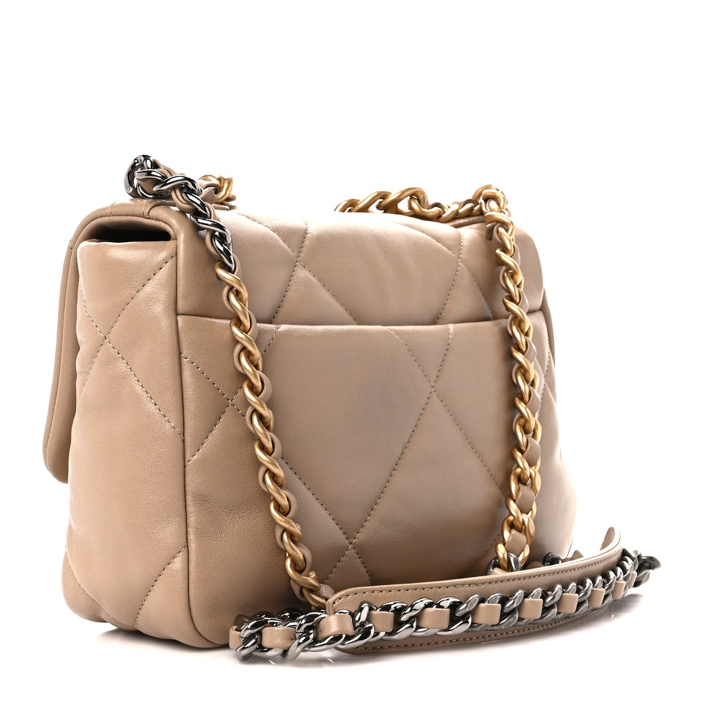Lambskin Quilted Medium Chanel 19 Flap Dark Beige