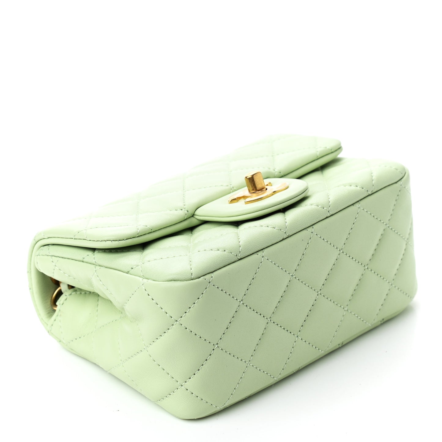 Lambskin Quilted Mini Pearl Crush Flap Light Green