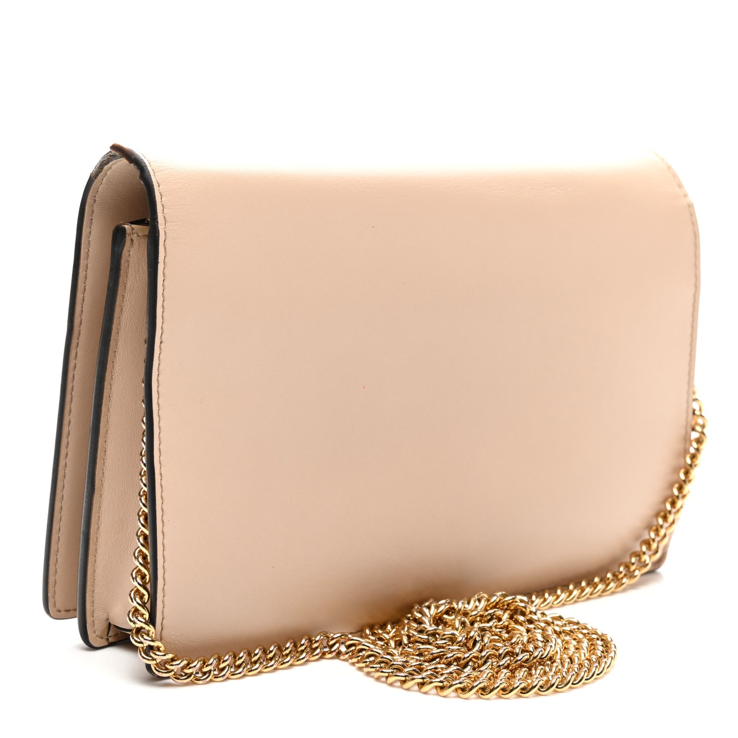 Vitello King Tamponato Logo Embossed Medium Wallet On Chain Poudre
