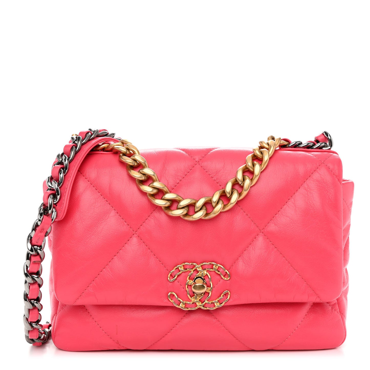 Shiny Goatskin Quilted Medium Chanel 19 Flap Pink