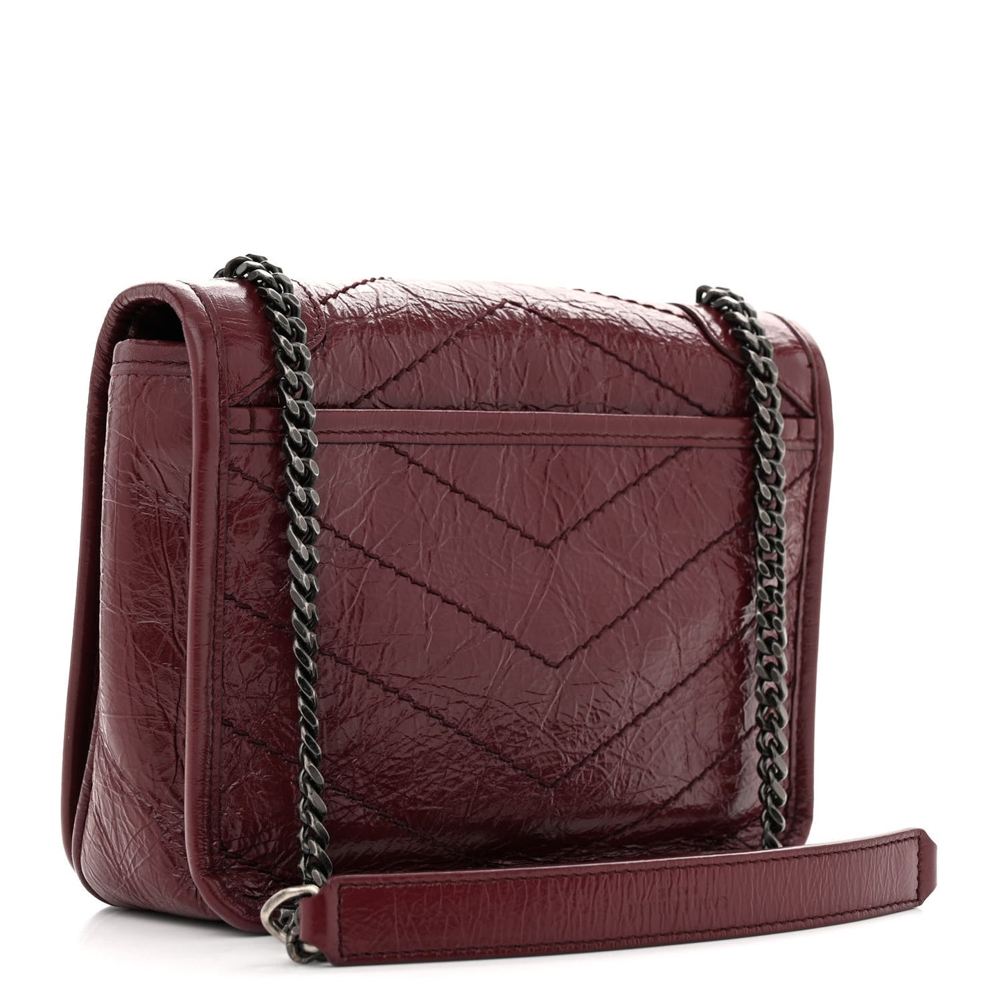 Crinkled Calfskin Matelasse Monogram Niki Chain Wallet Dark Legion Red