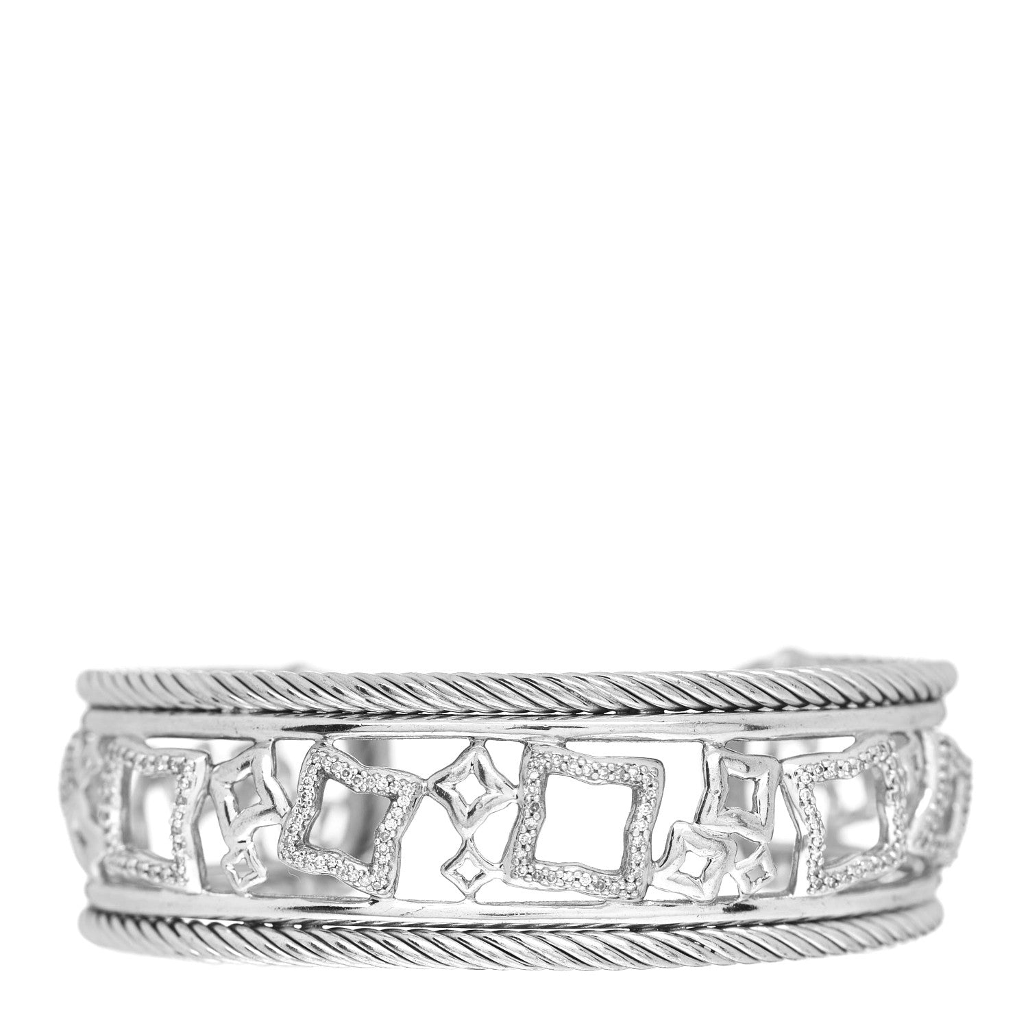 David Yurman Sterling Silver Diamond Quatrefoil Cuff Bracelet 1 of 3
