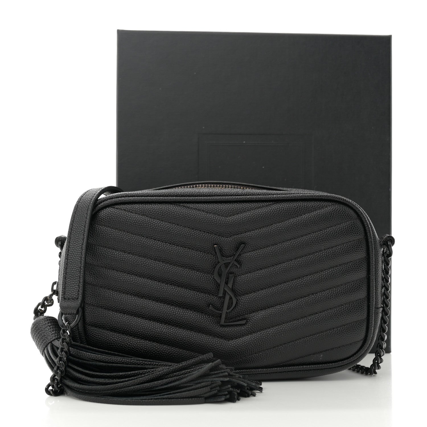 Saint Laurent Grain De Poudre Matelasse Monochrome Monogram Mini Lou Camera Bag Black 13 of 13