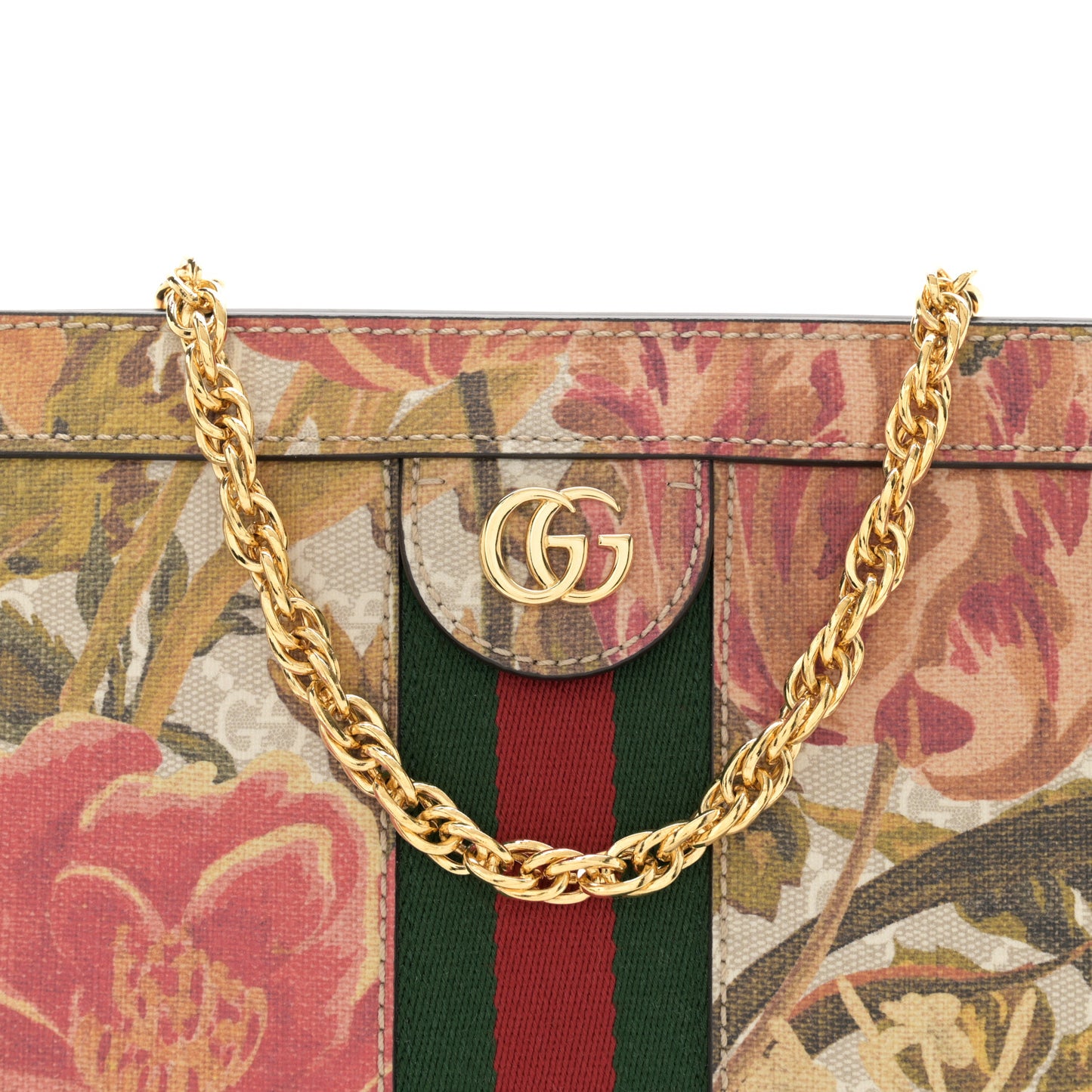 GG Supreme Monogram Water Flora Web Small Ophidia Chain Shoulder Bag Beige White Multicolor