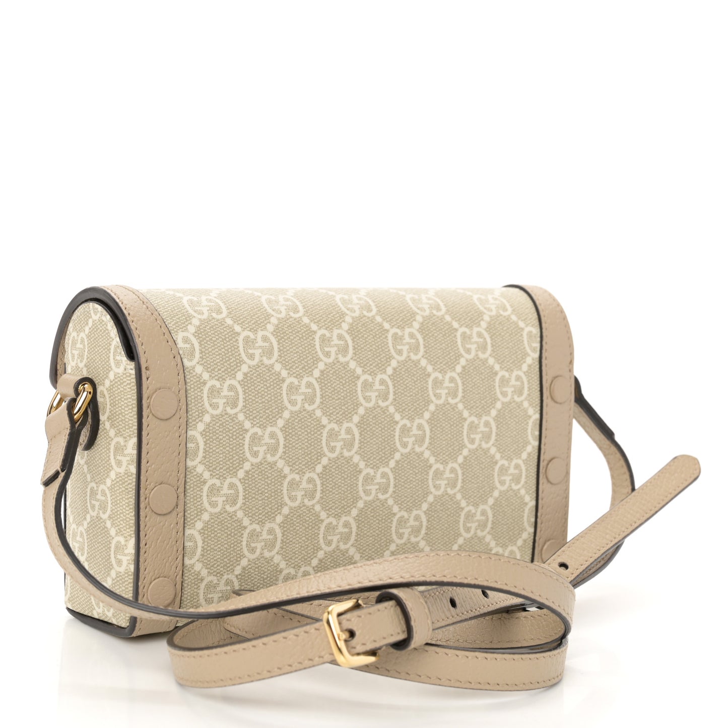 GG Supreme Monogram Textured Dollar Calfskin Mini Horsebit 1955 Shoulder Bag Beige Mystic White Oatmeal