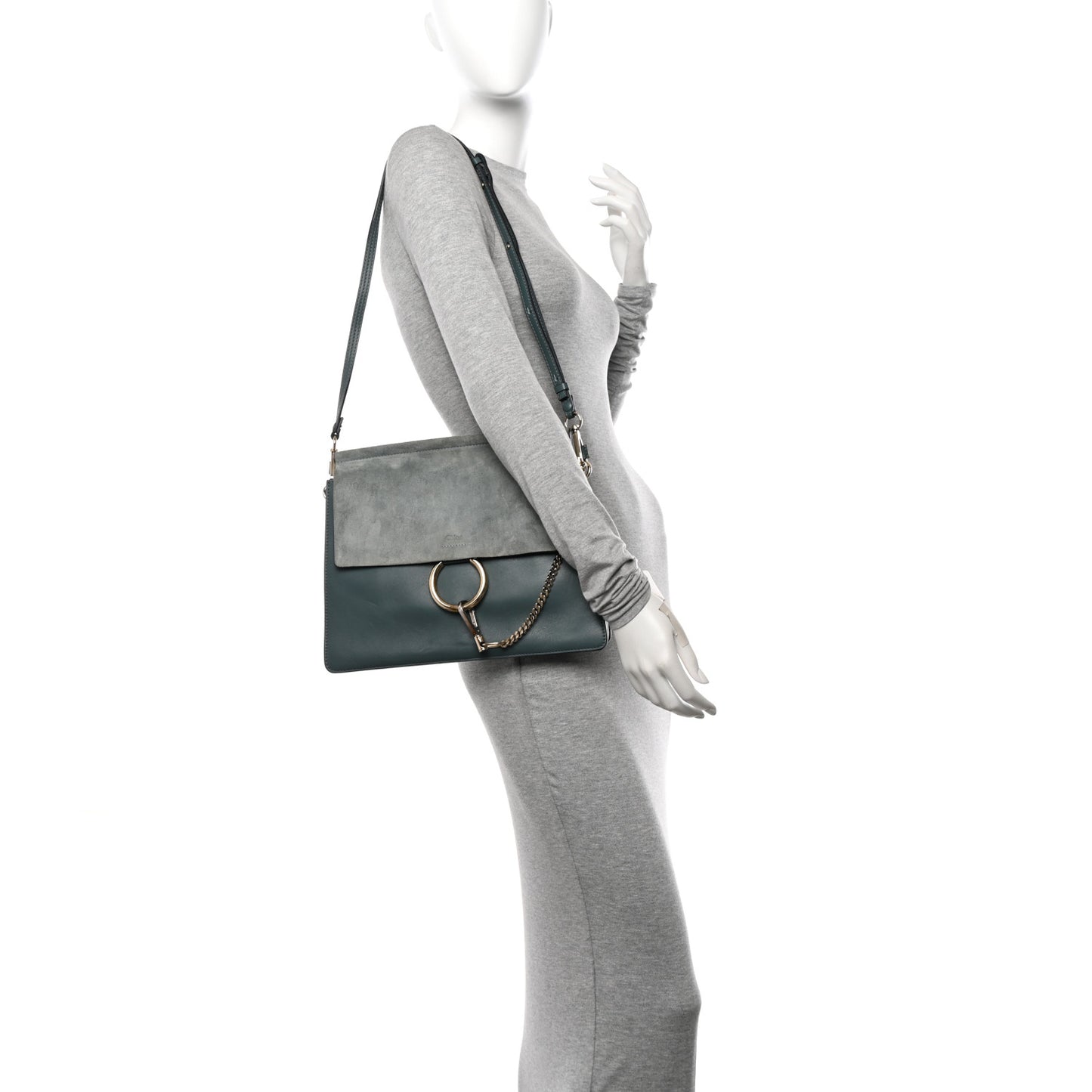 Calfskin Suede Medium Faye Shoulder Bag Ash Blue