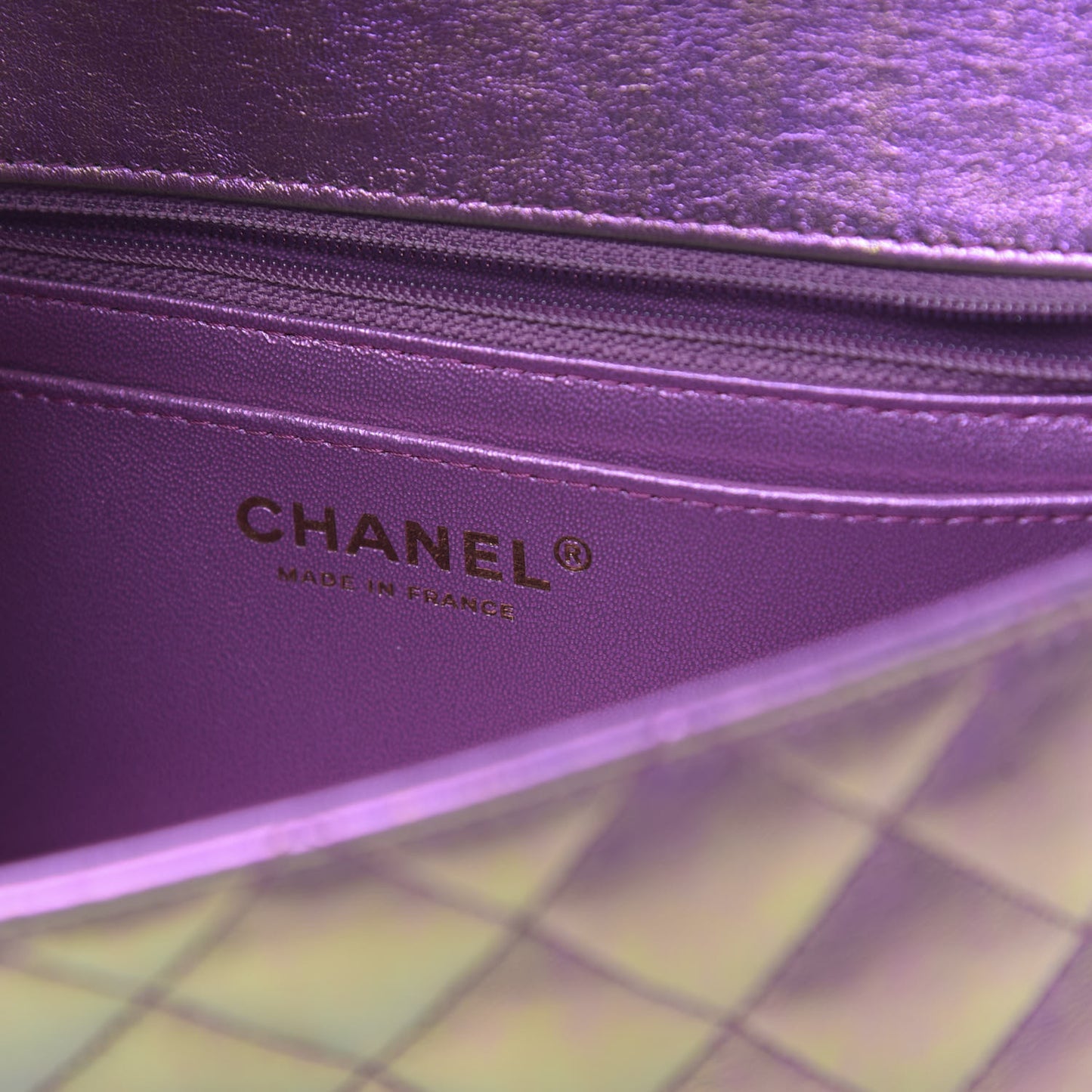 Iridescent Lambskin Quilted Mini Rectangular Flap Purple