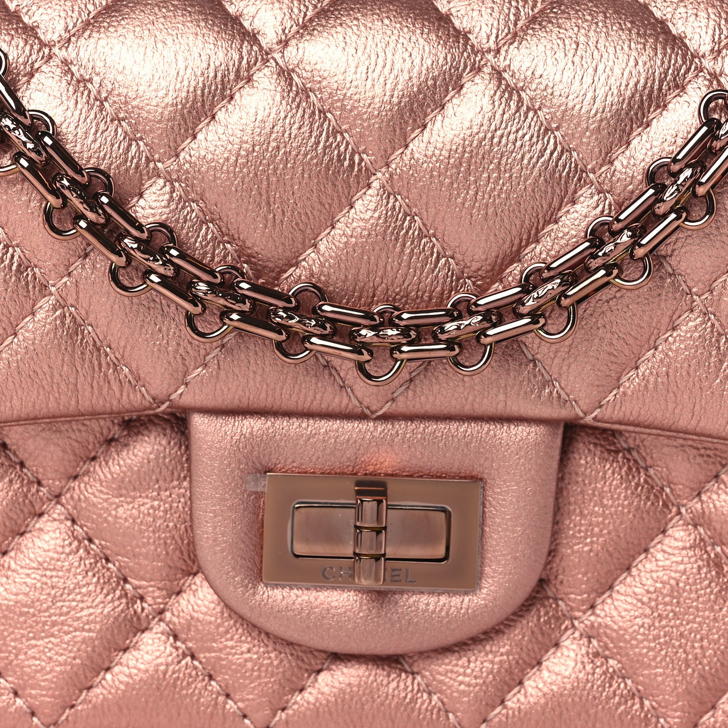 Metallic Grained Calfskin Quilted 2.55 Reissue Mini Flap Copper Pink