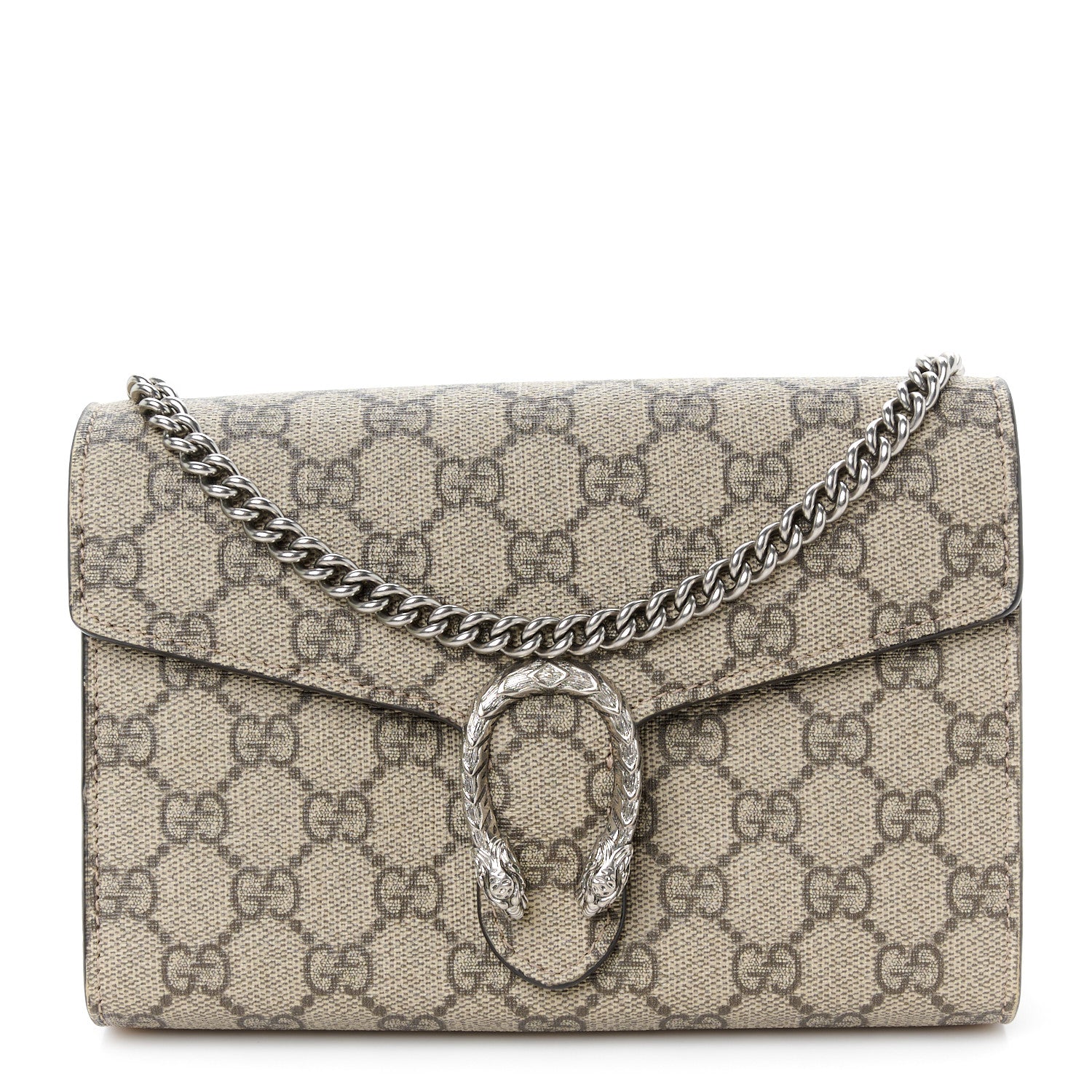 Gucci GG Supreme Monogram Mini Dionysus Chain Wallet Beige Taupe