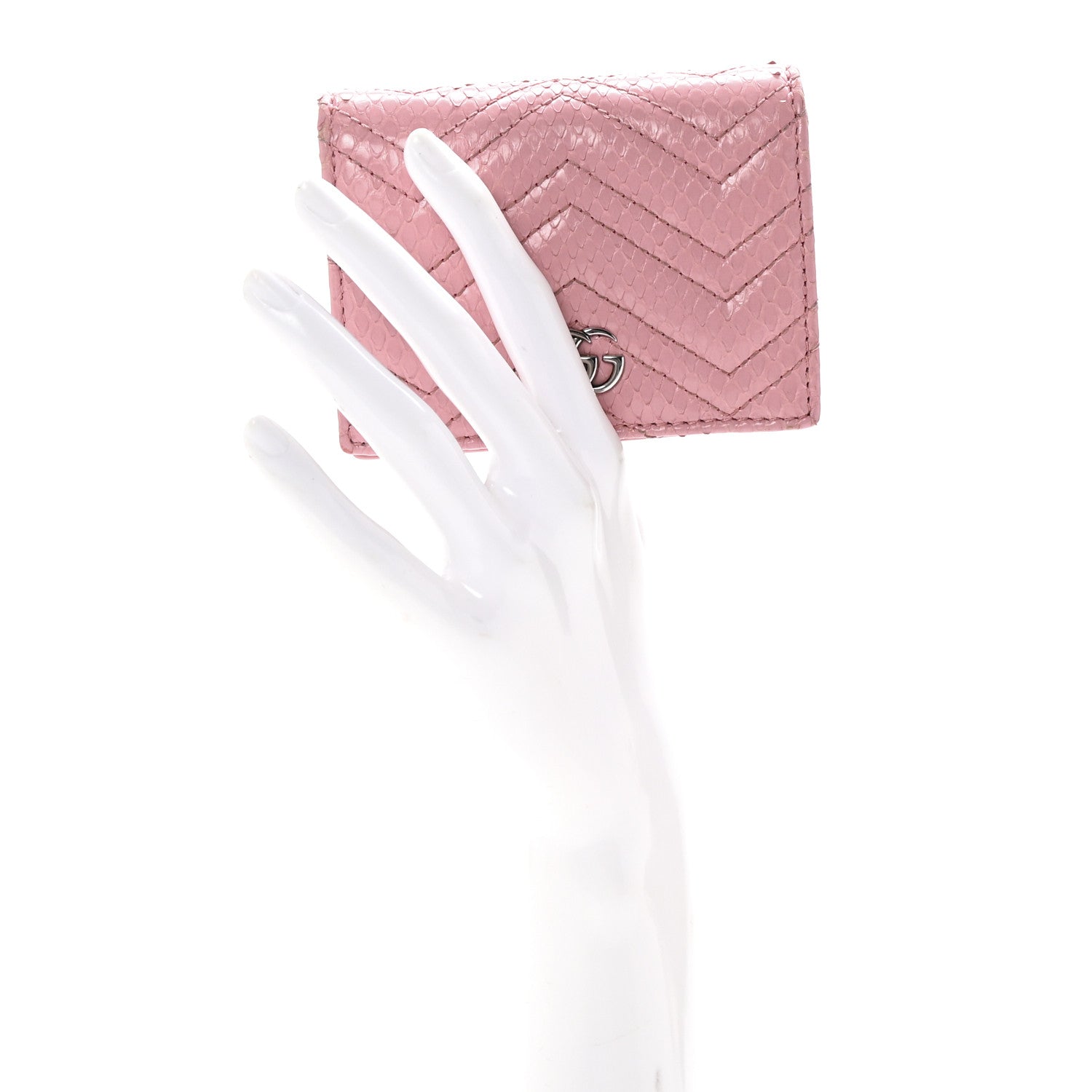 Gucci Snakeskin GG Marmont Card Case Wallet Perfect Pink 2 of 8