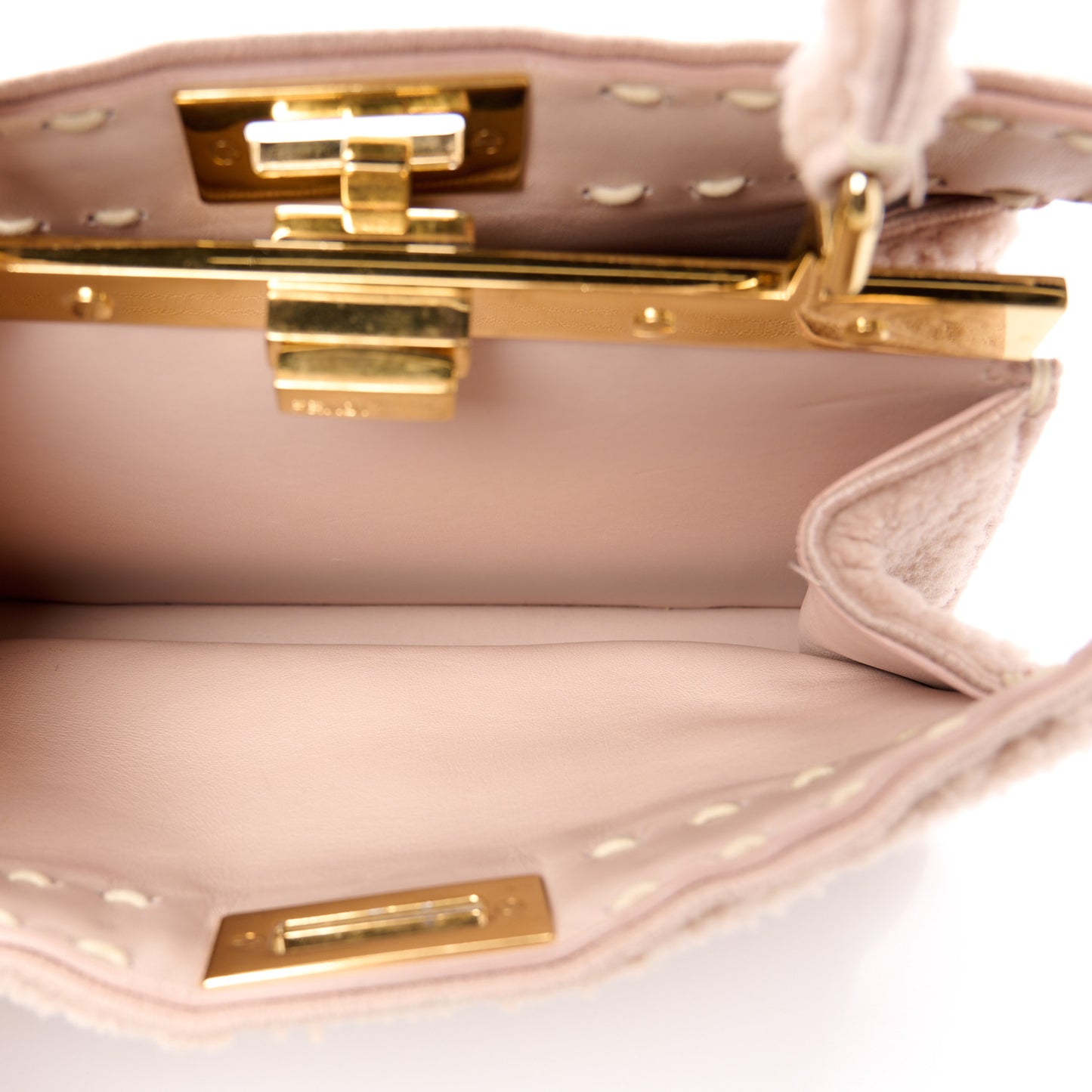 Curly Shearling Shiny Nappa Small Peekaboo I SEE U Satchel Rosa Plaster