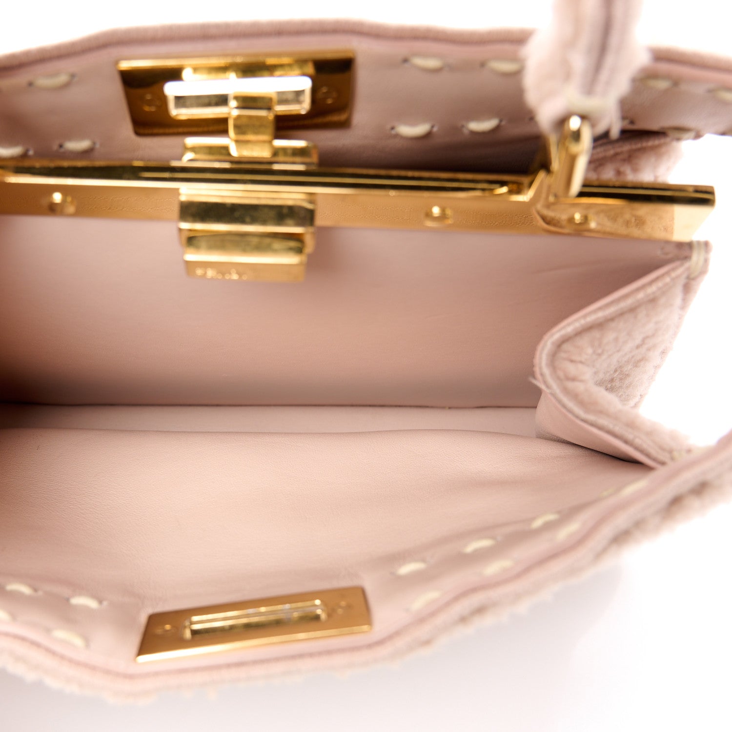 Fendi Curly Shearling Shiny Nappa Small Peekaboo I SEE U Satchel Rosa Plaster 5 of 11