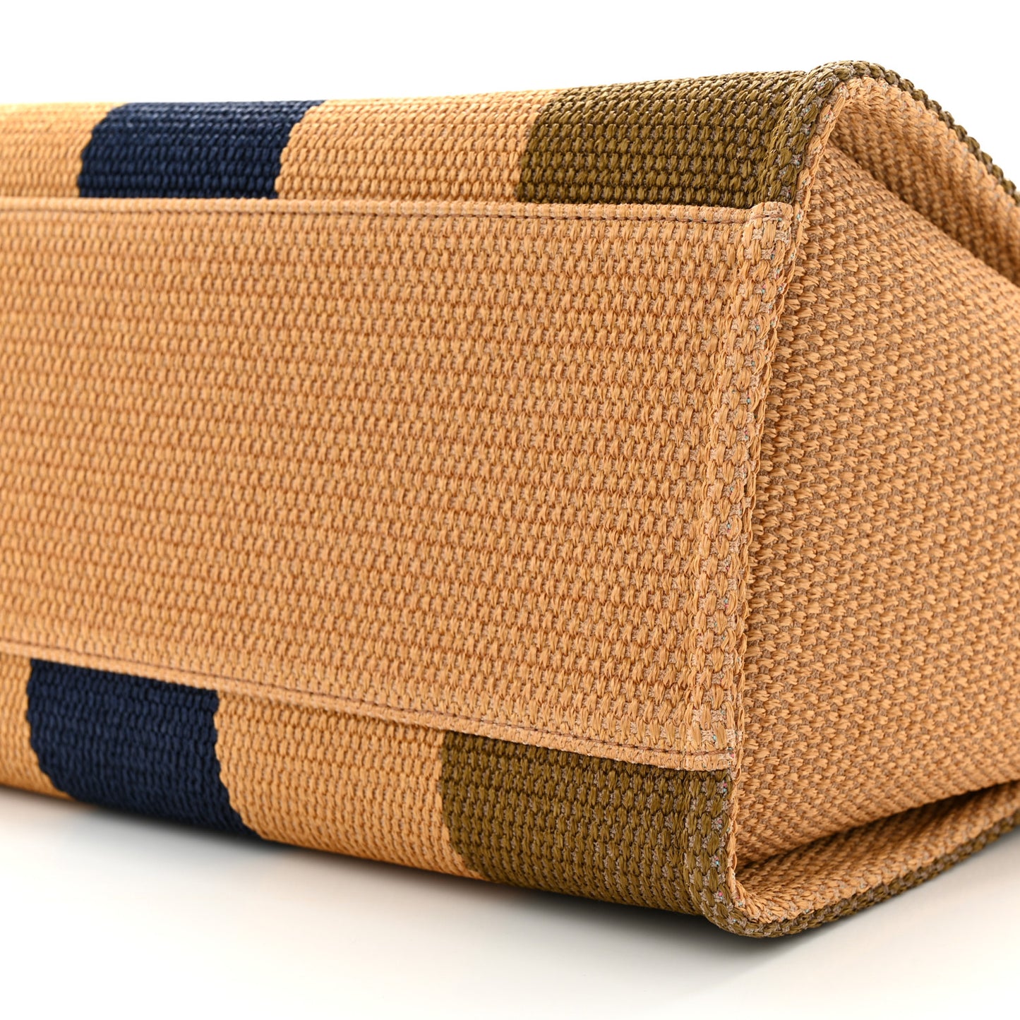 Straw Raffia Calfskin Striped Medium Deauville Tote Khaki Beige Navy Blue