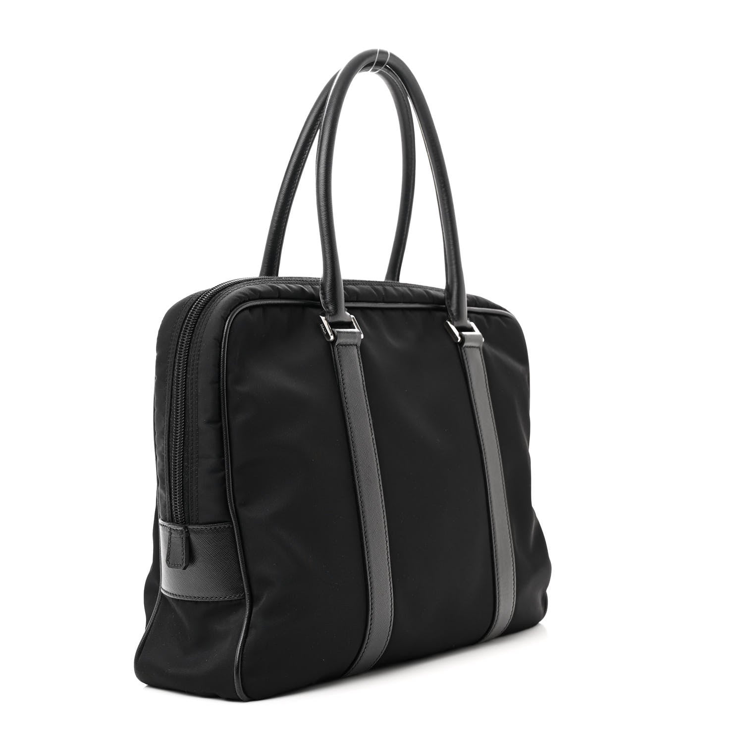 Prada Tessuto Nylon Saffiano Metal Triangle Logo Work Bag Black 2 of 13