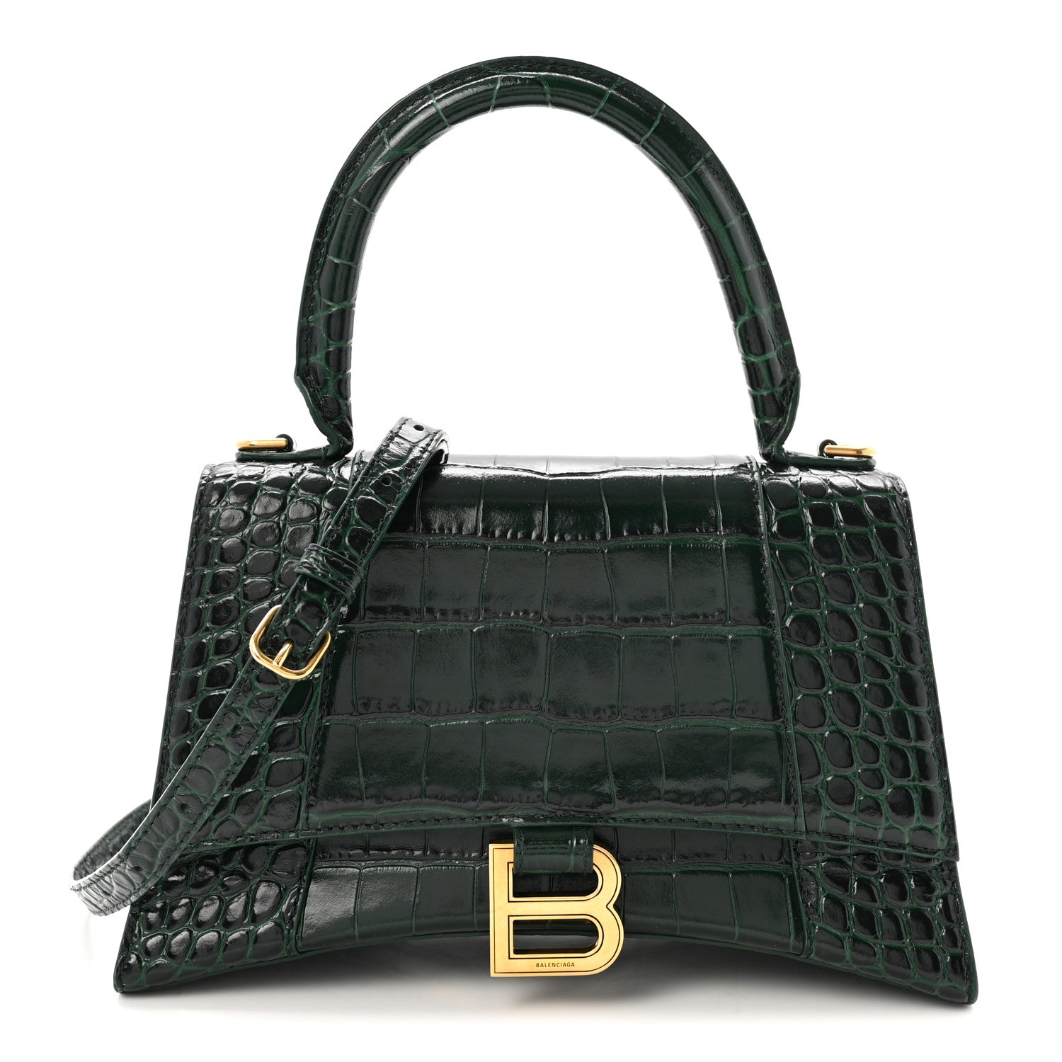 Balenciaga Shiny Calfskin Crocodile Embossed Small Hourglass Top