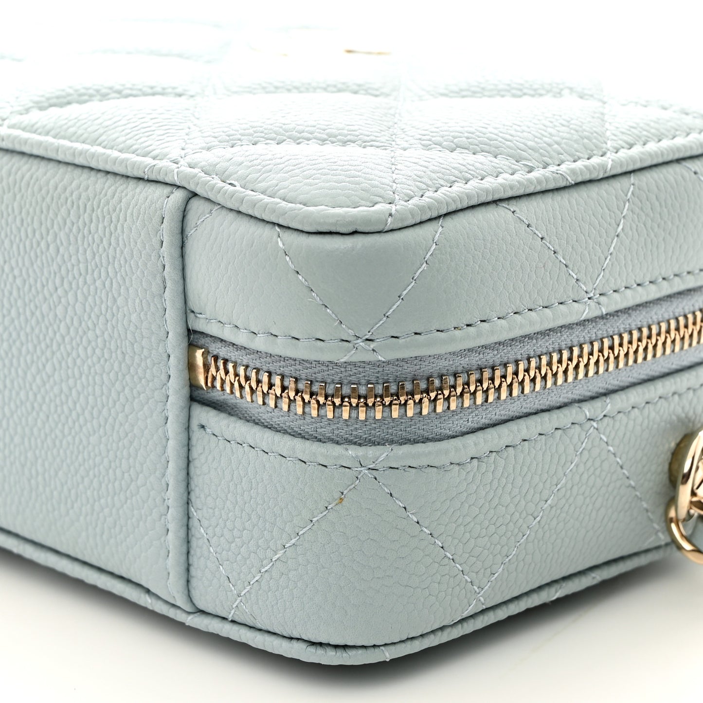Caviar Quilted Small Top Handle Vanity Case Light Blue
