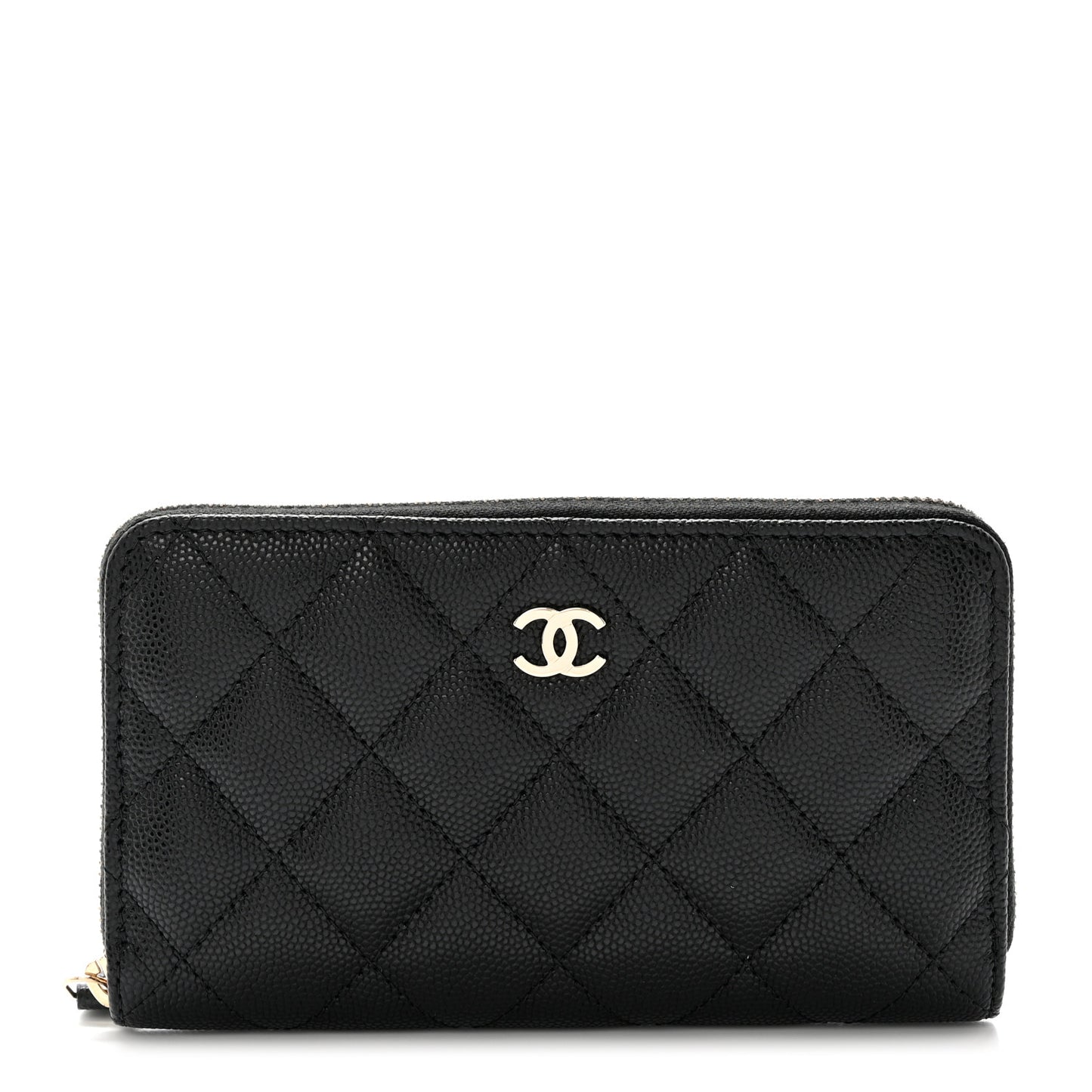 Caviar Quilted Medium Zip Around Wallet Black