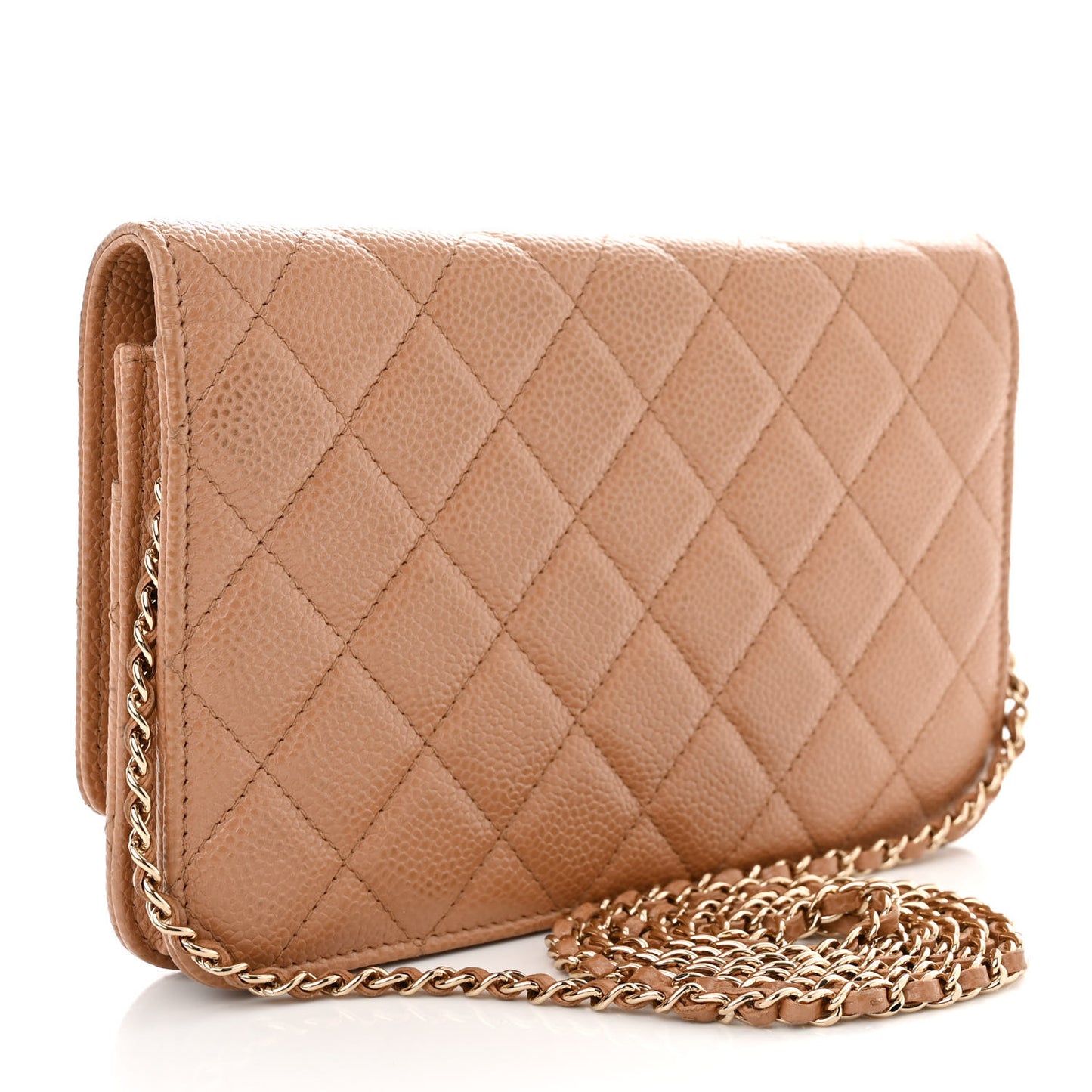 Caviar Quilted Golden Class Wallet On Chain WOC Beige