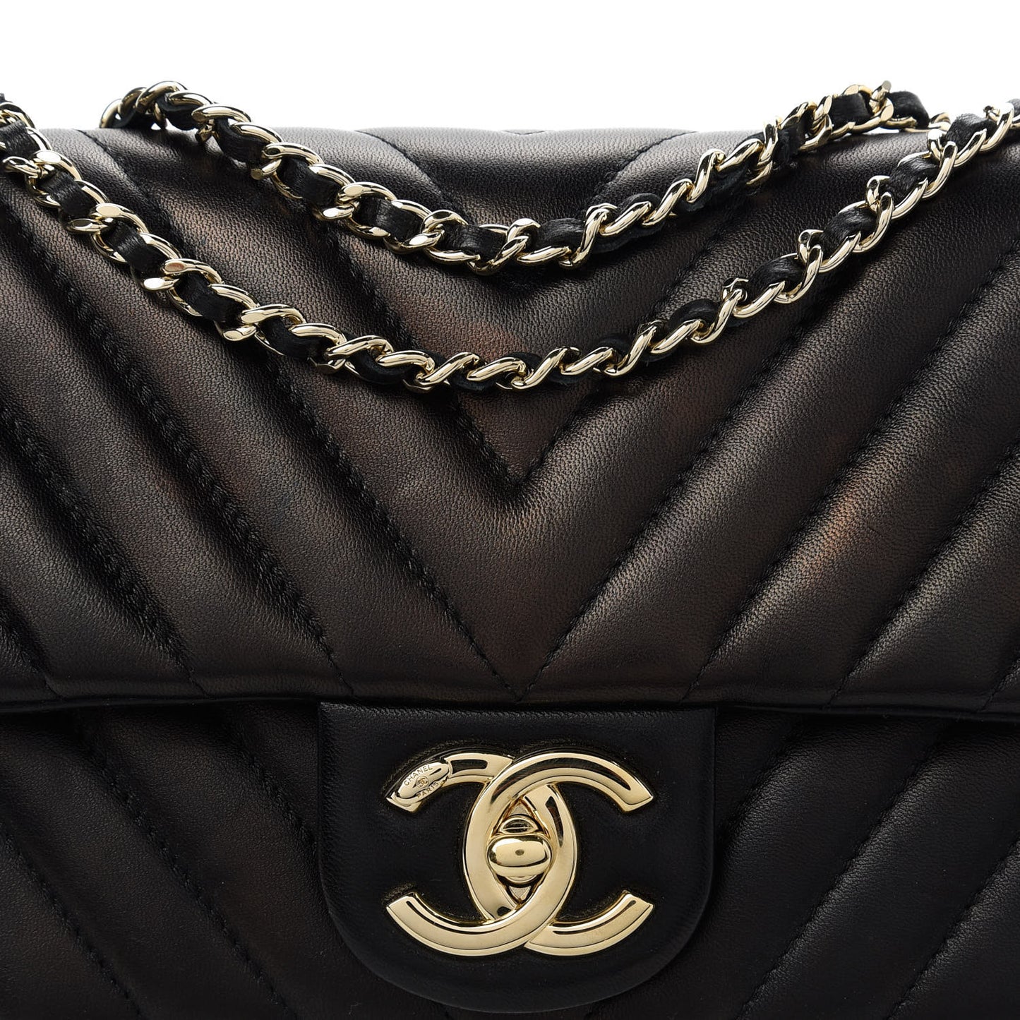 Lambskin Chevron Quilted Mini Rectangular Flap Black