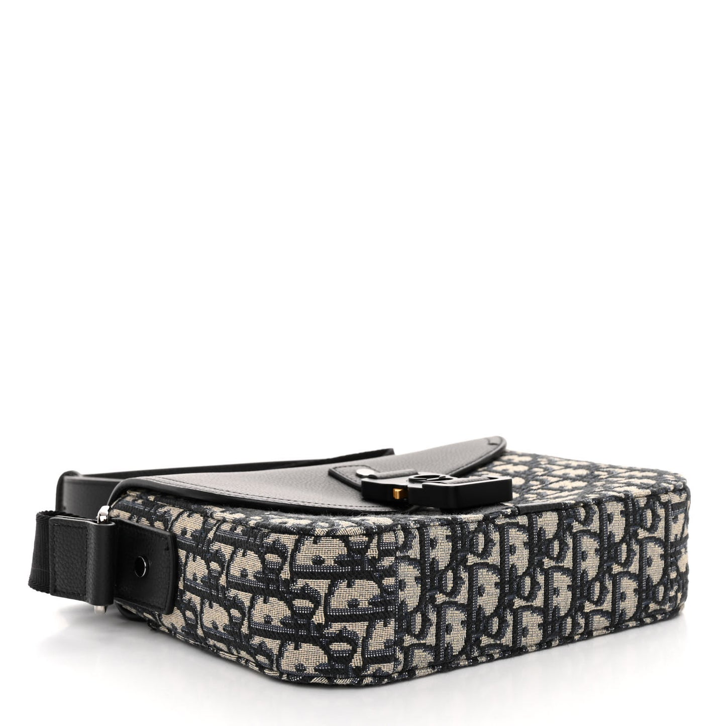 Oblique Jacquard Grained Calfskin Small Saddle Messenger Bag Beige Black