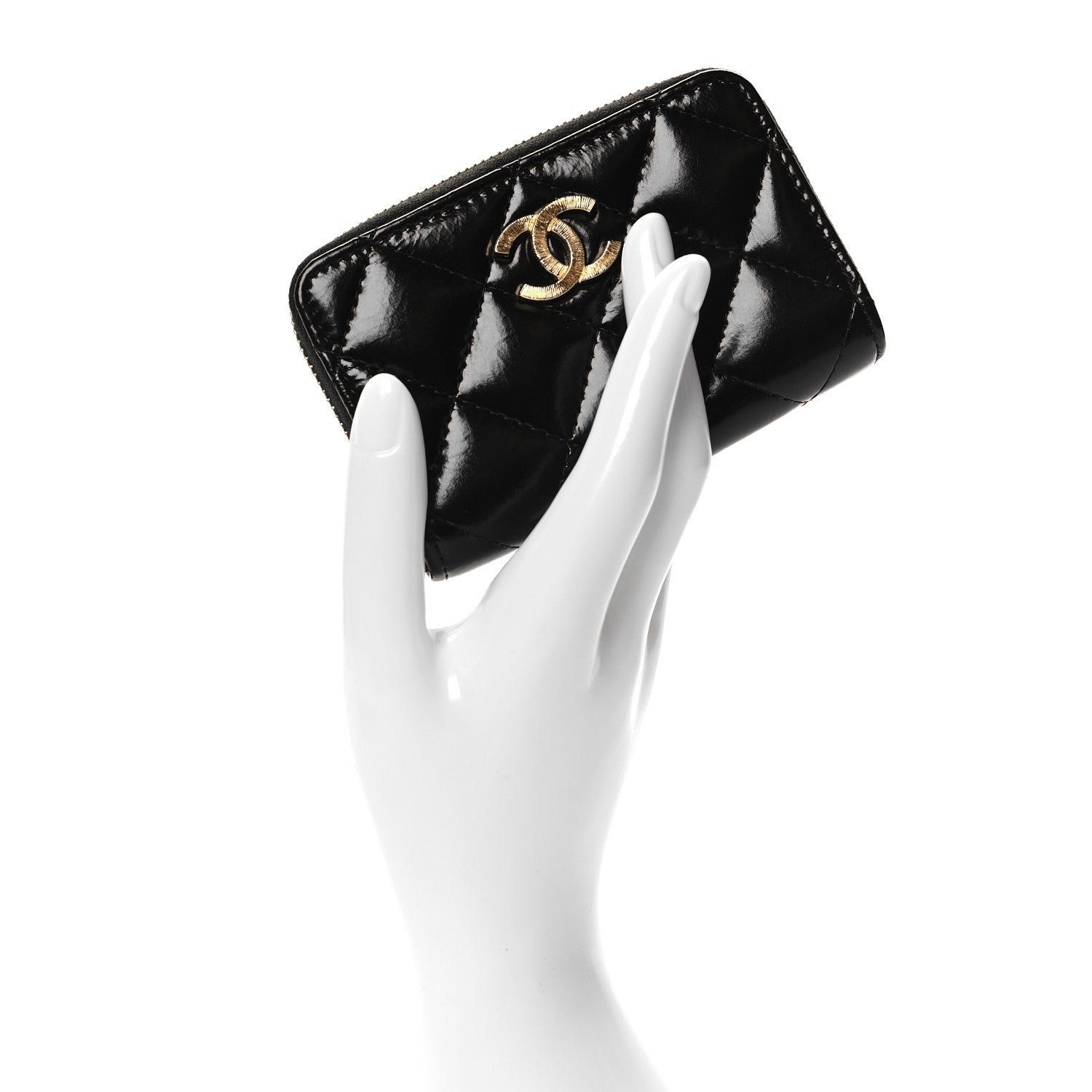 Chanel Shiny Lambskin Quilted Textured CC Zip Coin Purse Black 2 of 8