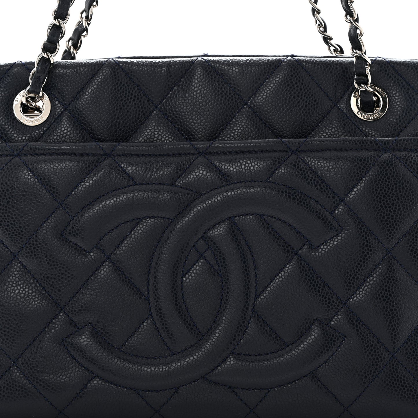 Caviar Quilted Timeless CC Soft Tote Navy Blue