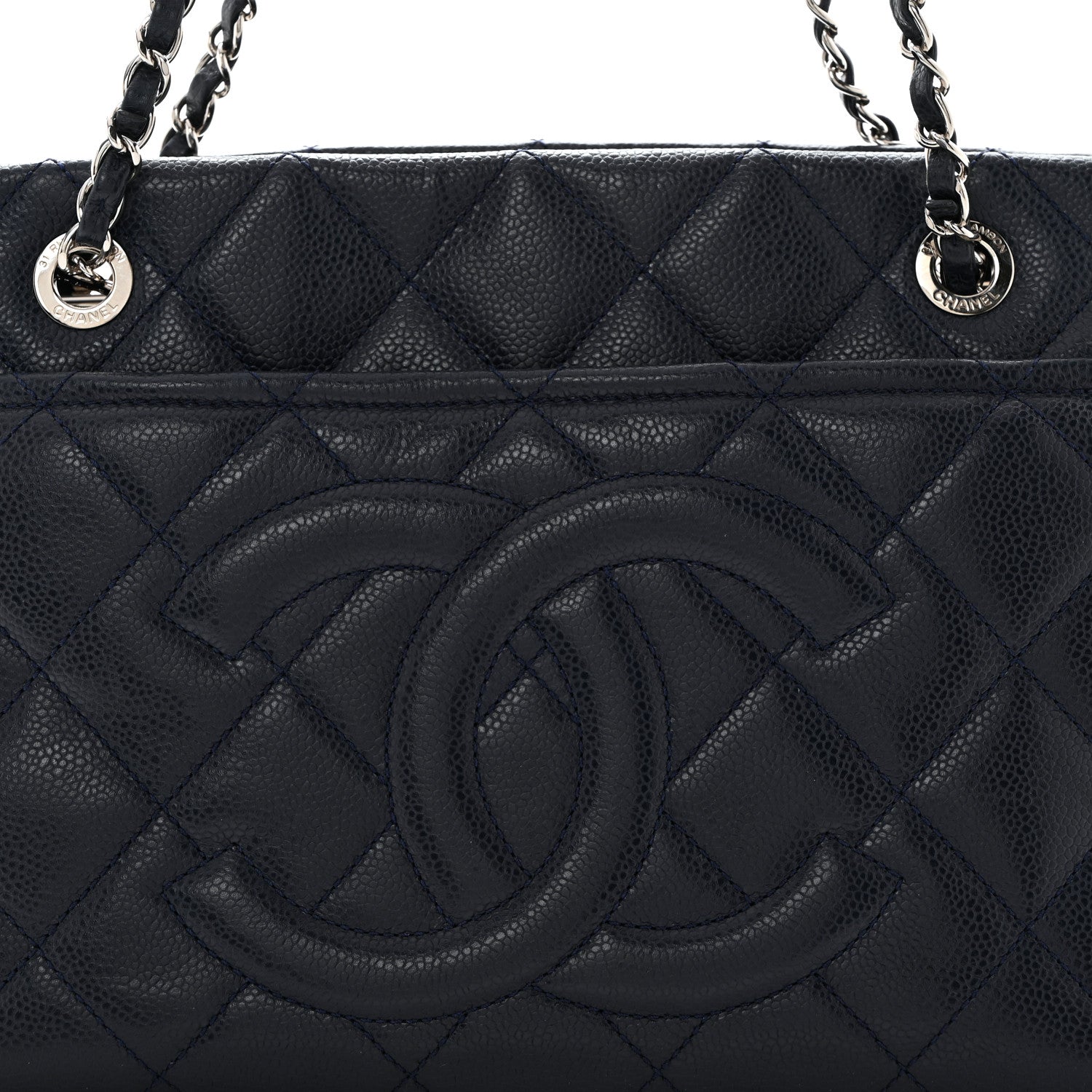 Chanel Caviar Quilted Timeless CC Soft Tote Navy Blue 8 of 10