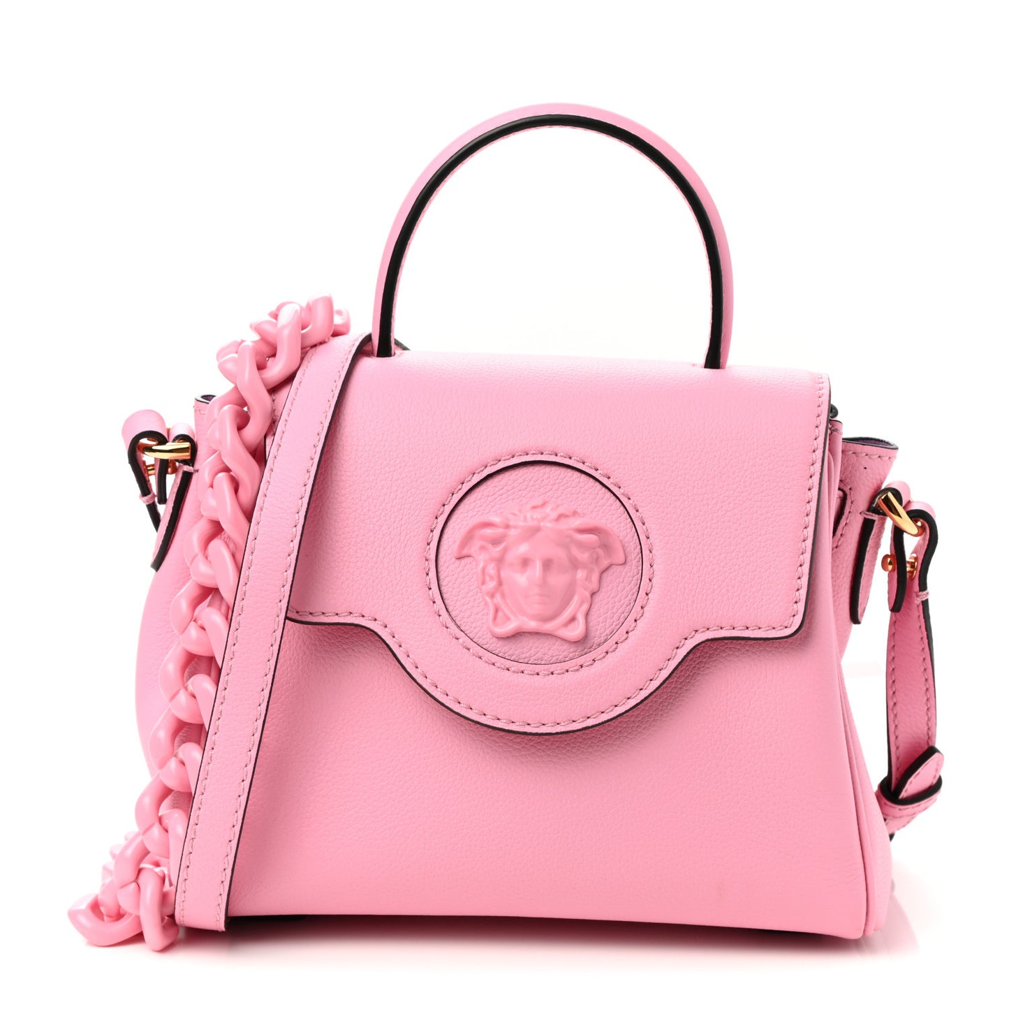 Grained Calfskin Small La Medusa Top Handle Bag Pink