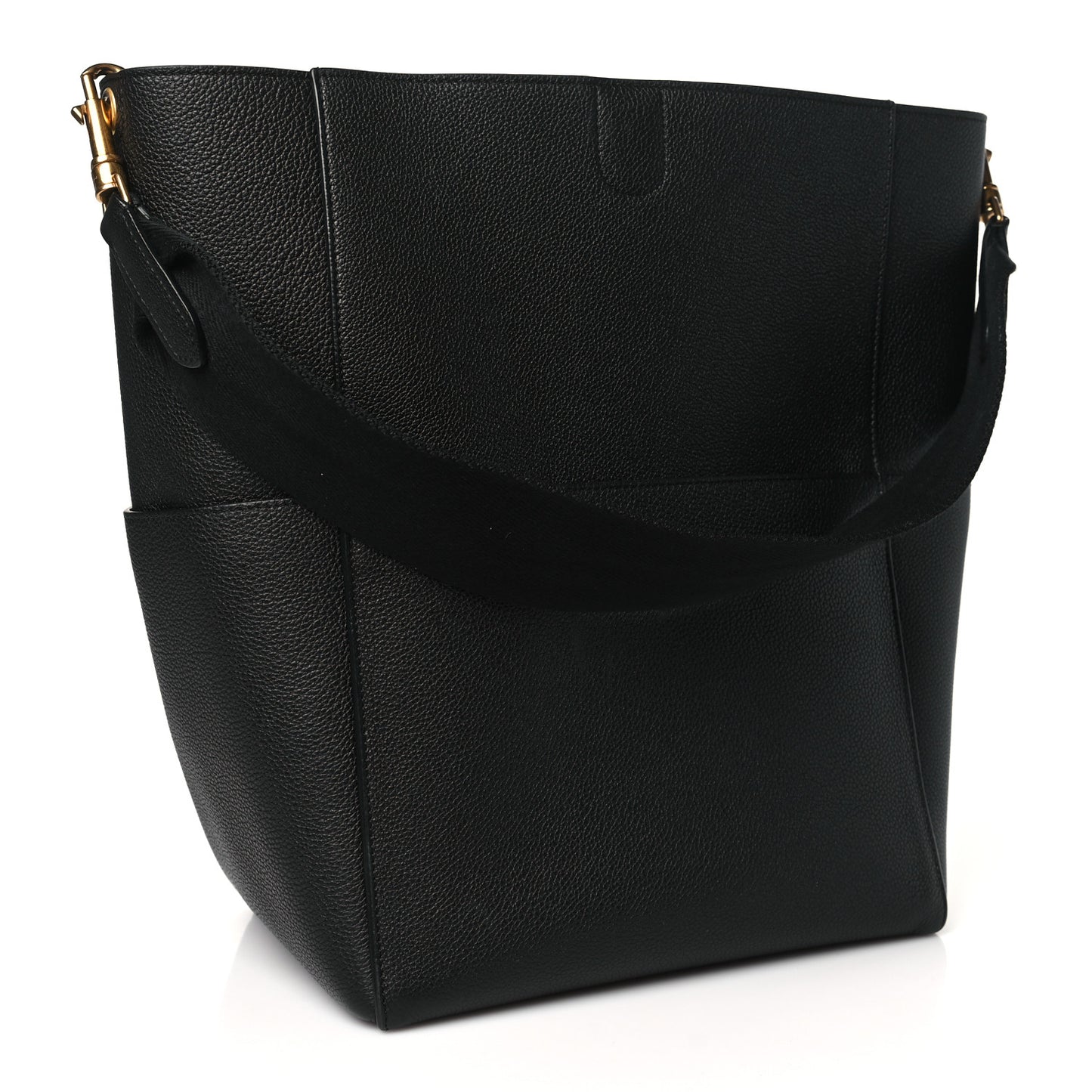 Soft Grained Calfskin Sangle Bucket Bag Black