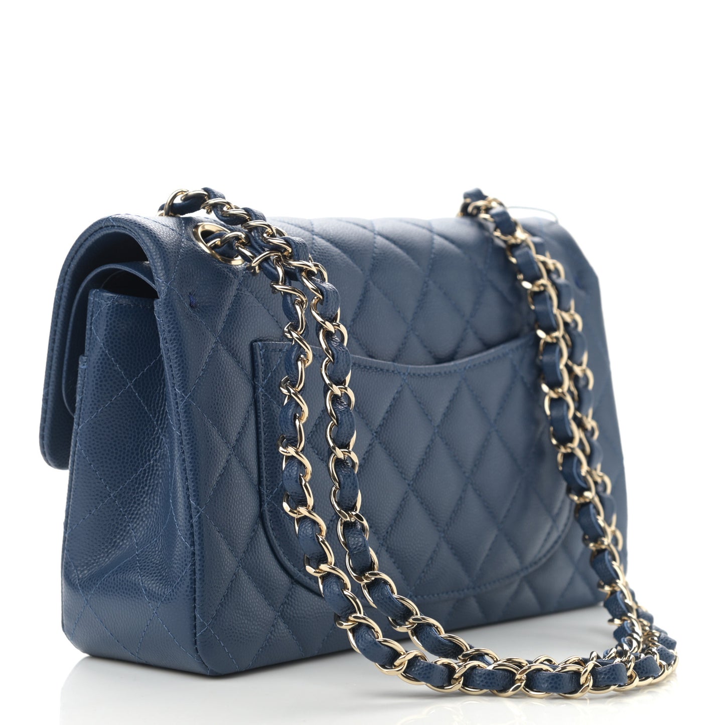 Caviar Quilted Small Double Flap Blue