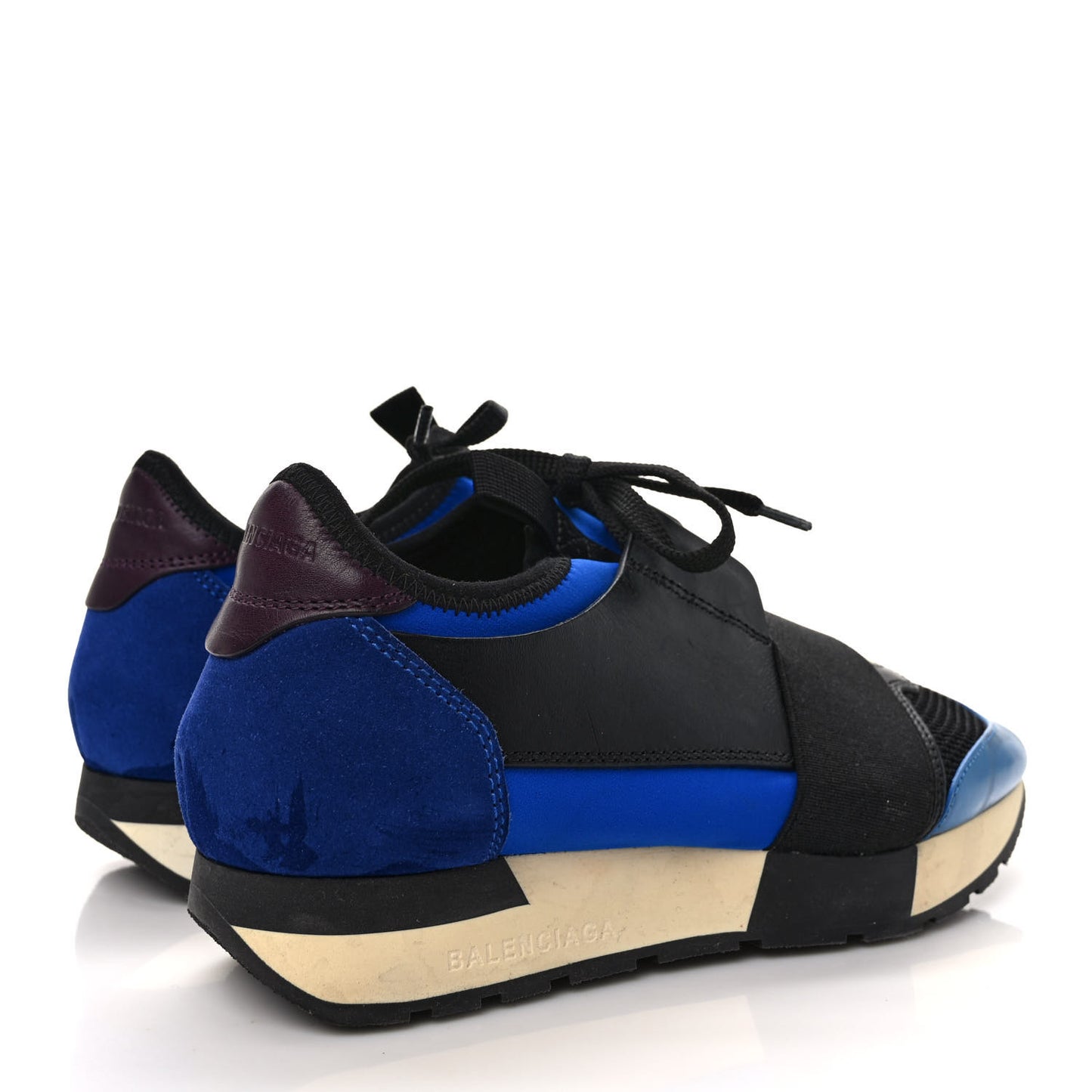Mesh Neoprene Calfskin Suede Womens Race Runner Sneakers 36 Black Bleu Saphir