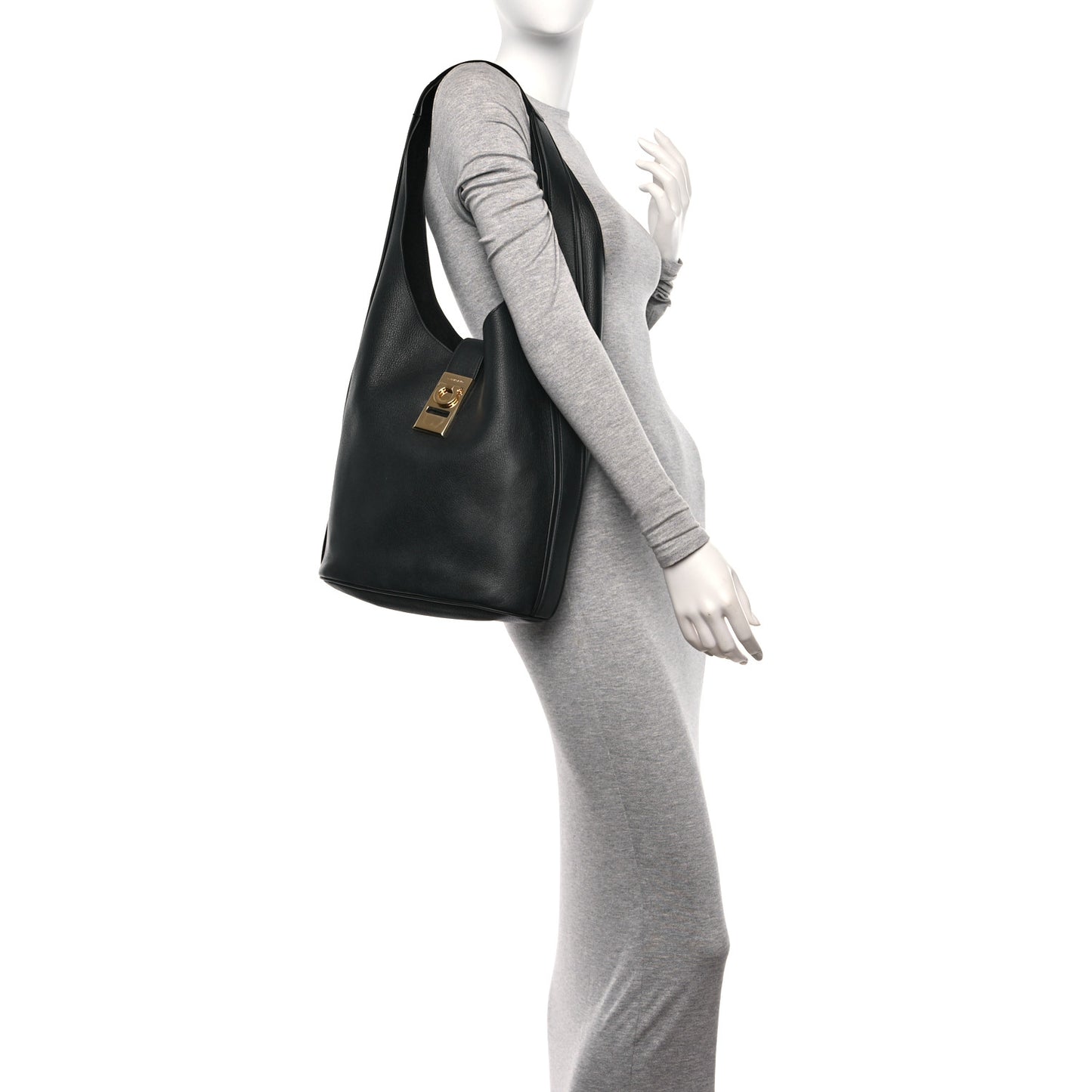Calfskin Medium Archivo Gancio Hobo Black Black