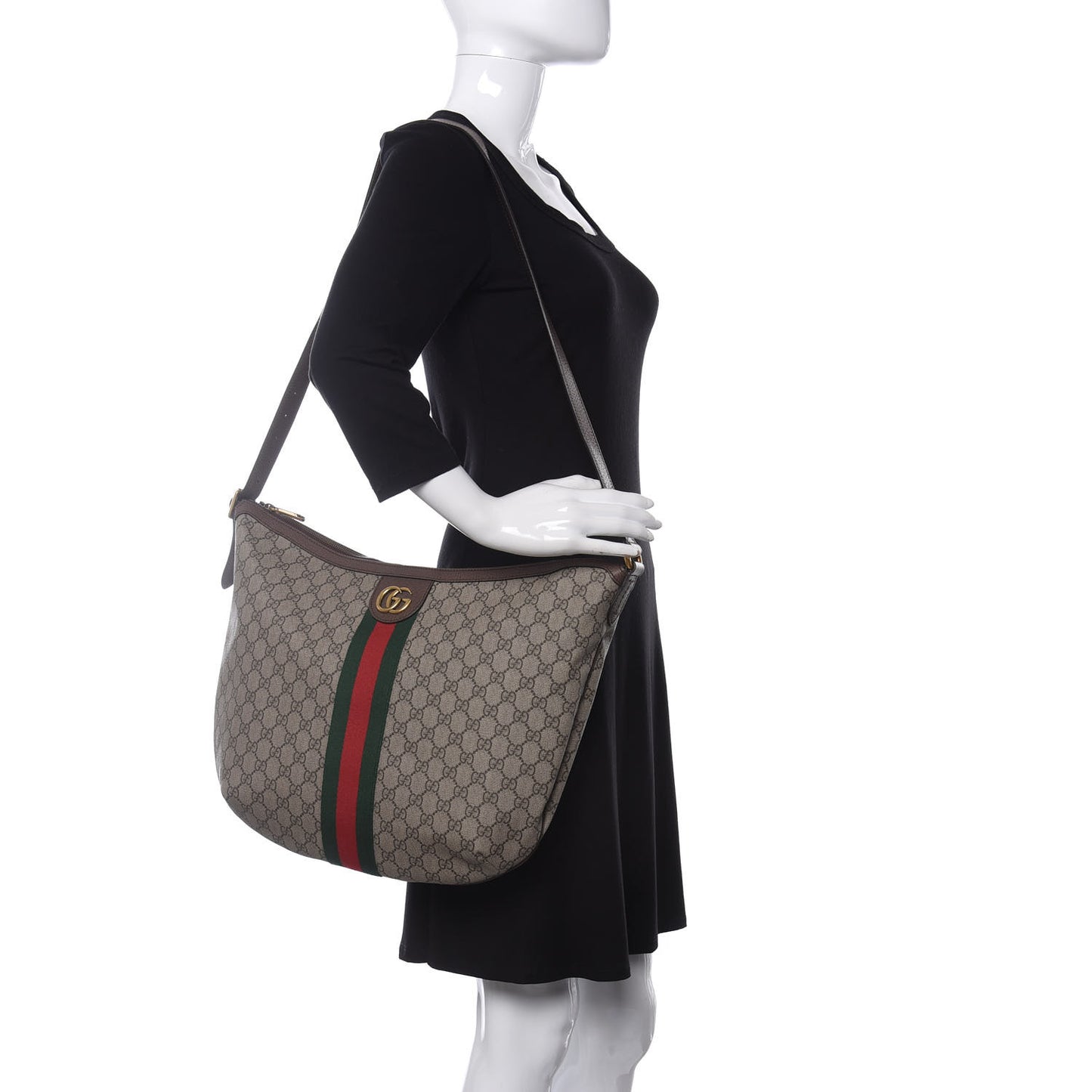 GG Supreme Monogram Web Ophidia Half Moon Hobo Brown