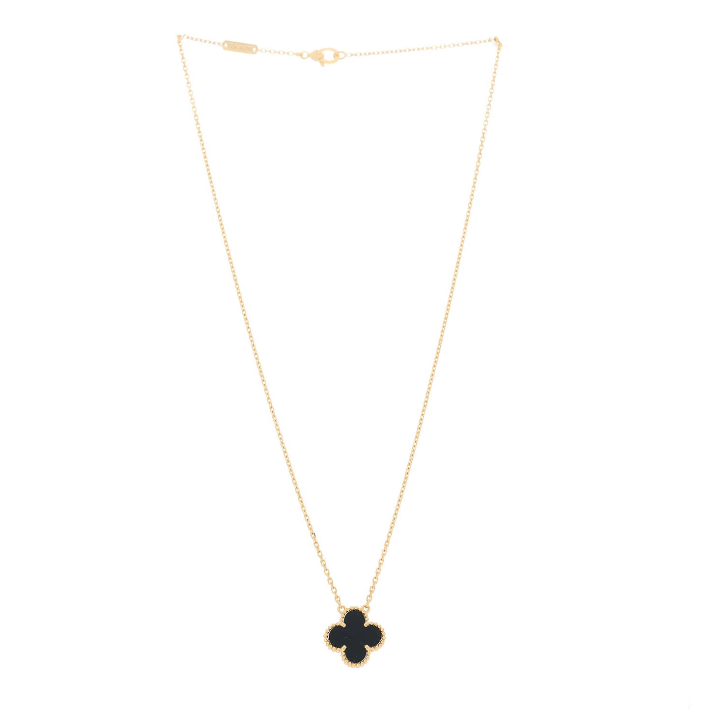 18K Yellow Gold Black Onyx Vintage Alhambra Pendant Necklace