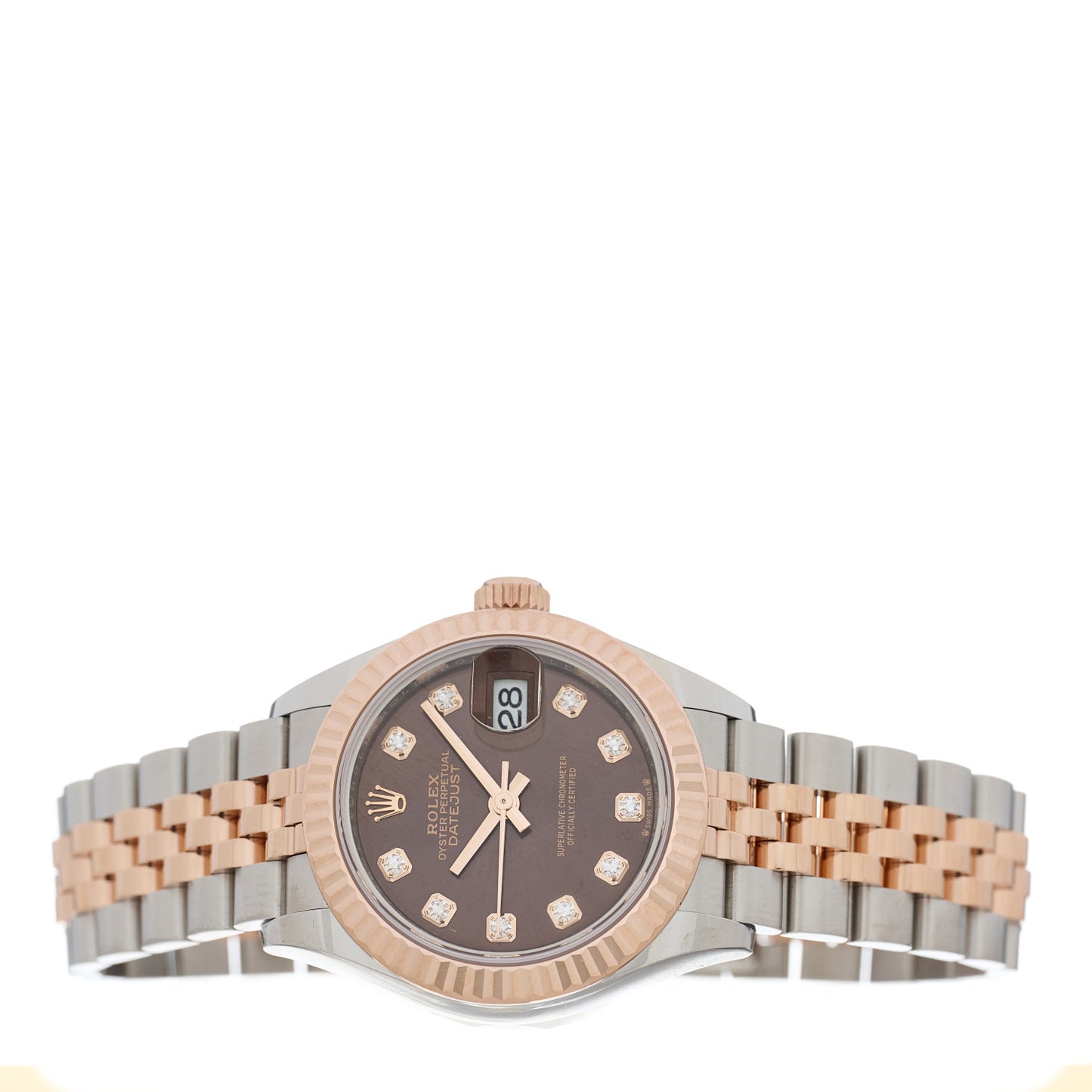Stainless Steel 18K Everose Gold Diamond 28mm Oyster Perpetual Datejust Watch Chocolate 279171