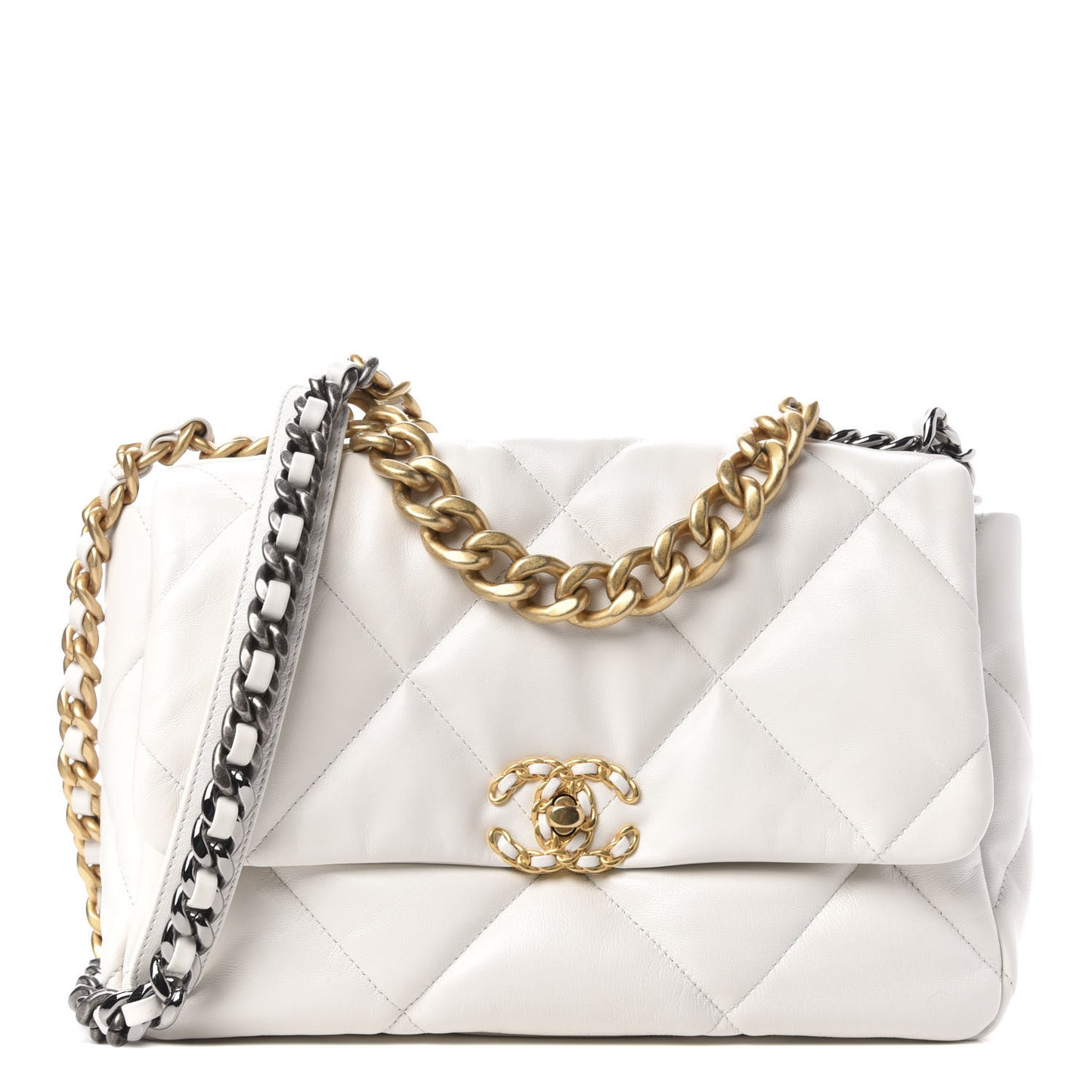 Goatskin Quilted Large 19 Flap White