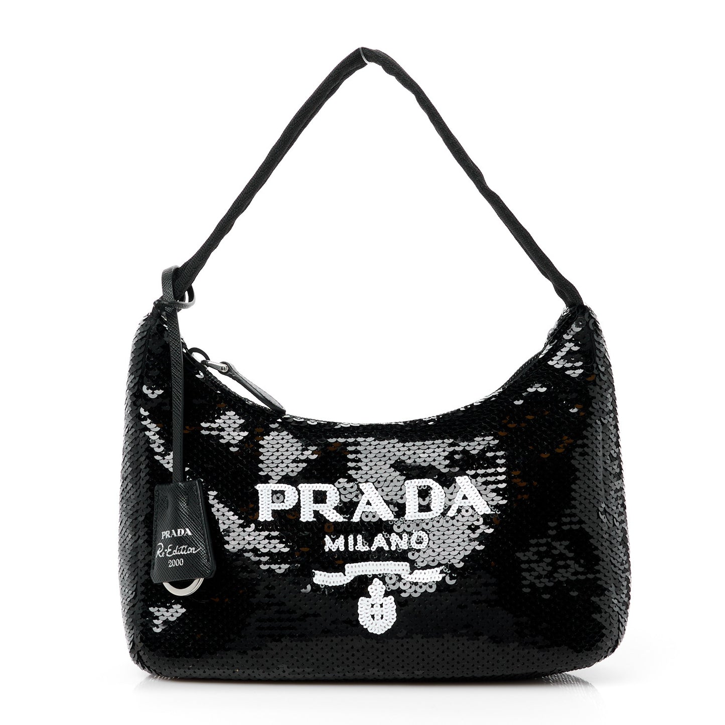 Paillettes Sequin Mini Re-Edition 2000 Bag Black White