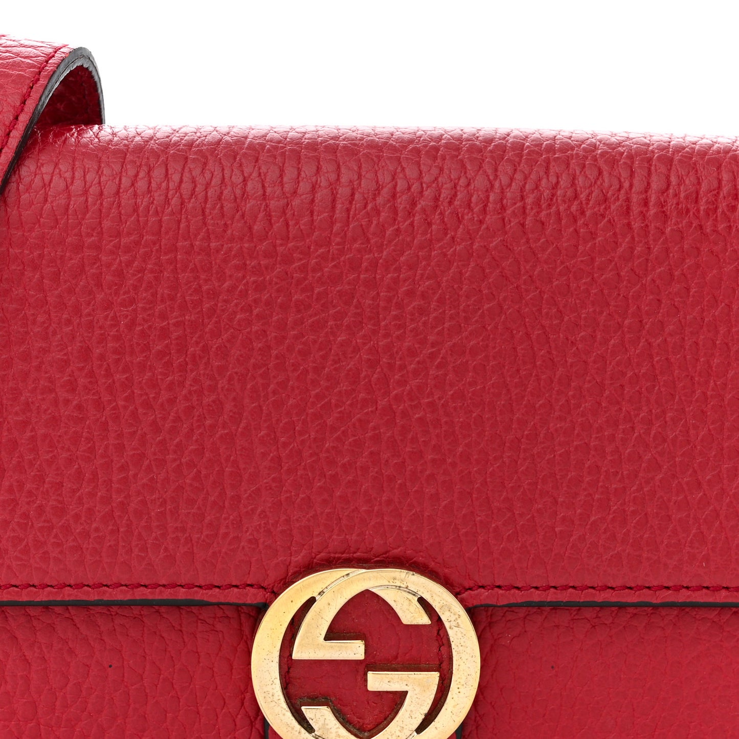 Dollar Calfskin Interlocking G Chain Wallet Red