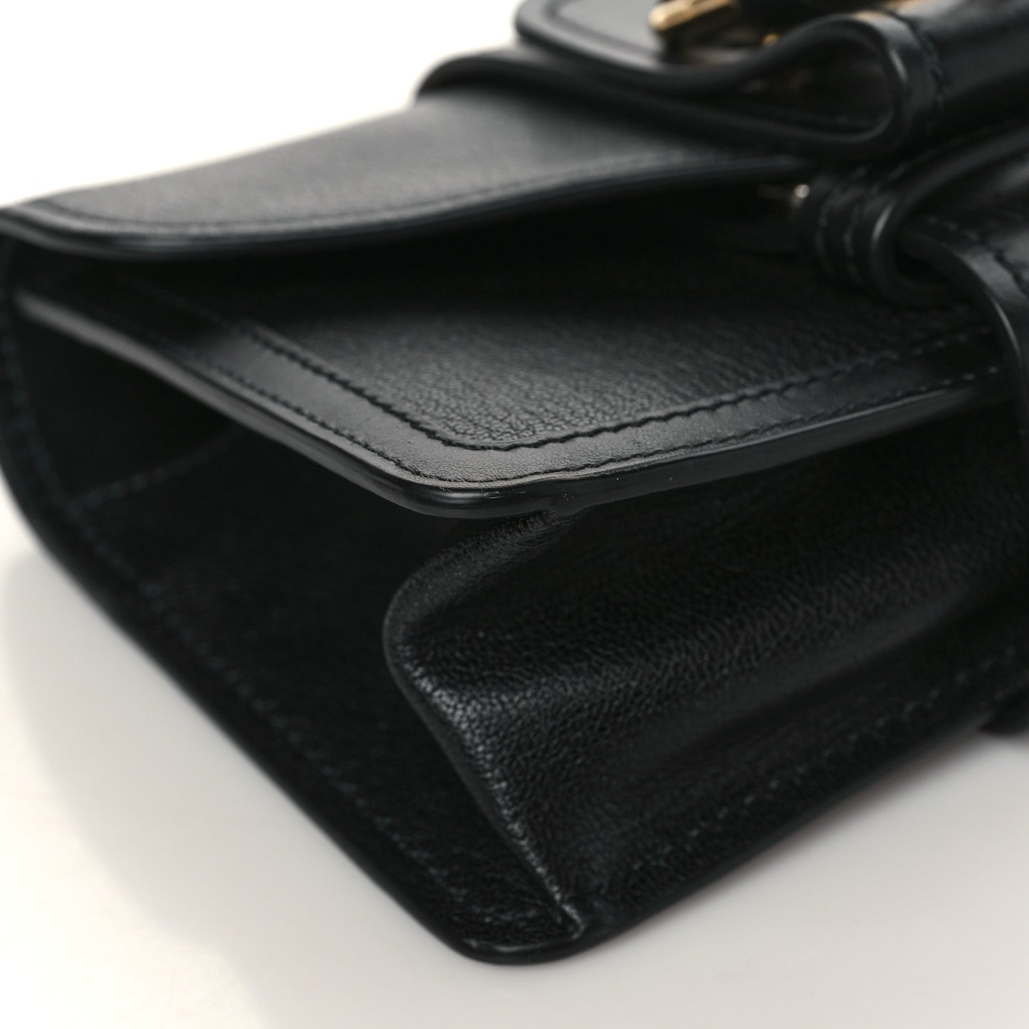 Shiny Goatskin Calfskin Mini Aby Chain Shoulder Bag Black