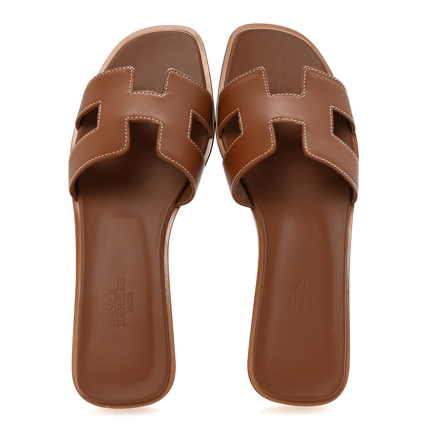 Hermes Box Calfskin Oran Sandals 37 Gold 2 of 9