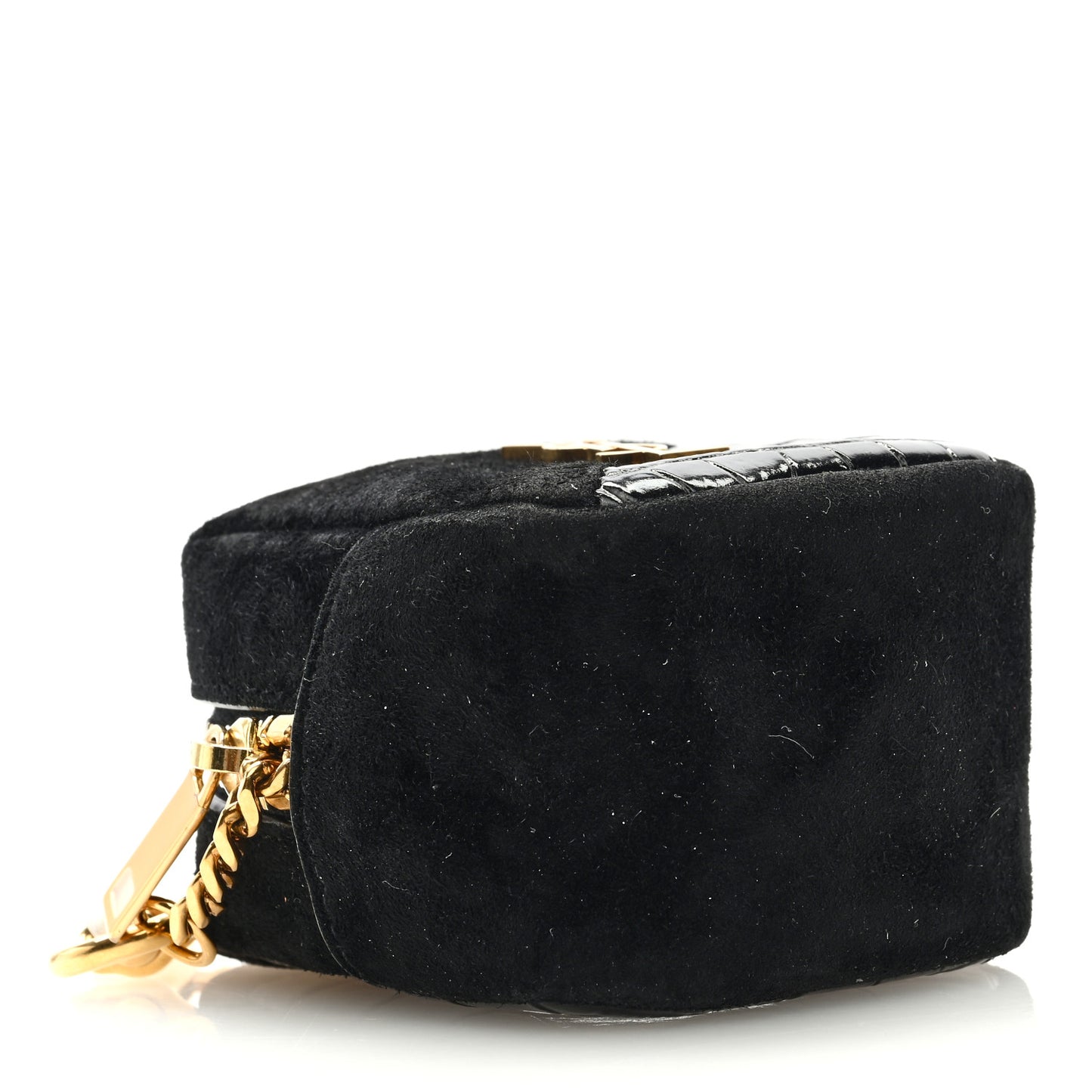 Suede Patent Crocodile Embossed Jaime Cube Charm Keychain Black