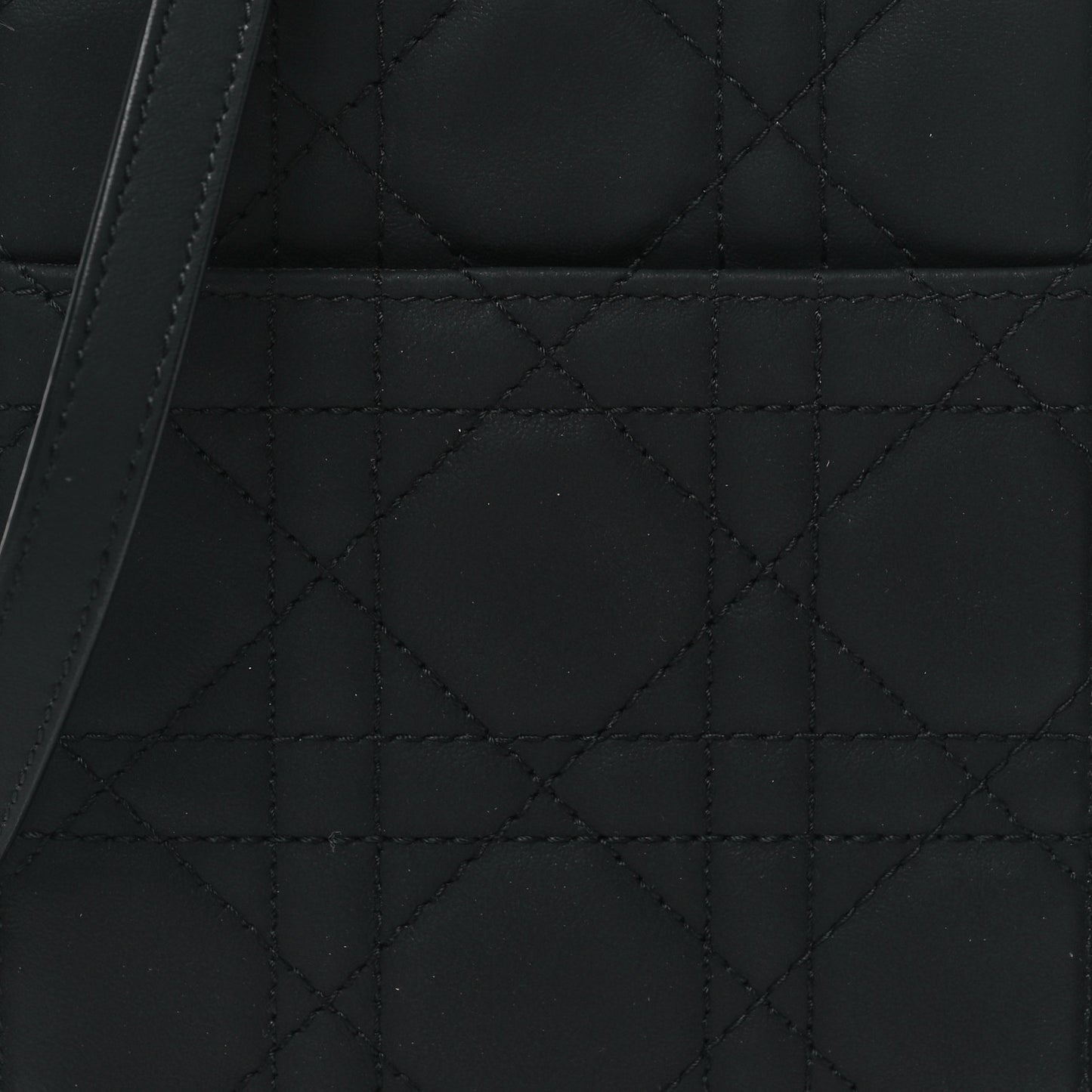 Ultra Matte Calfskin Cannage Lady Dior Zip Wallet With Strap Black