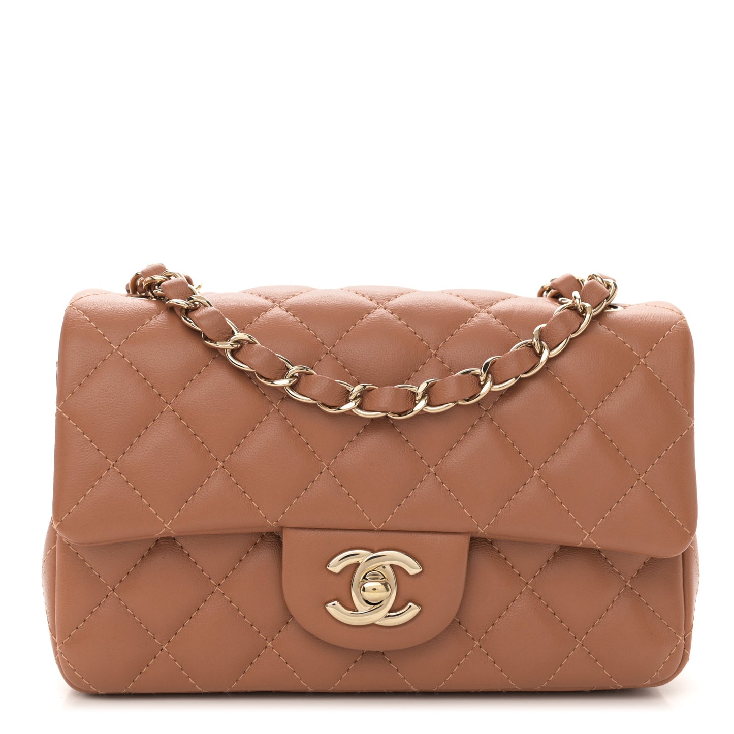 Lambskin Quilted Mini Rectangular Flap Brown
