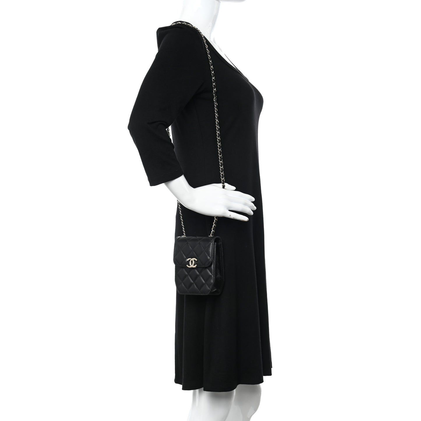 Calfskin Quilted Clutch with Chain Black